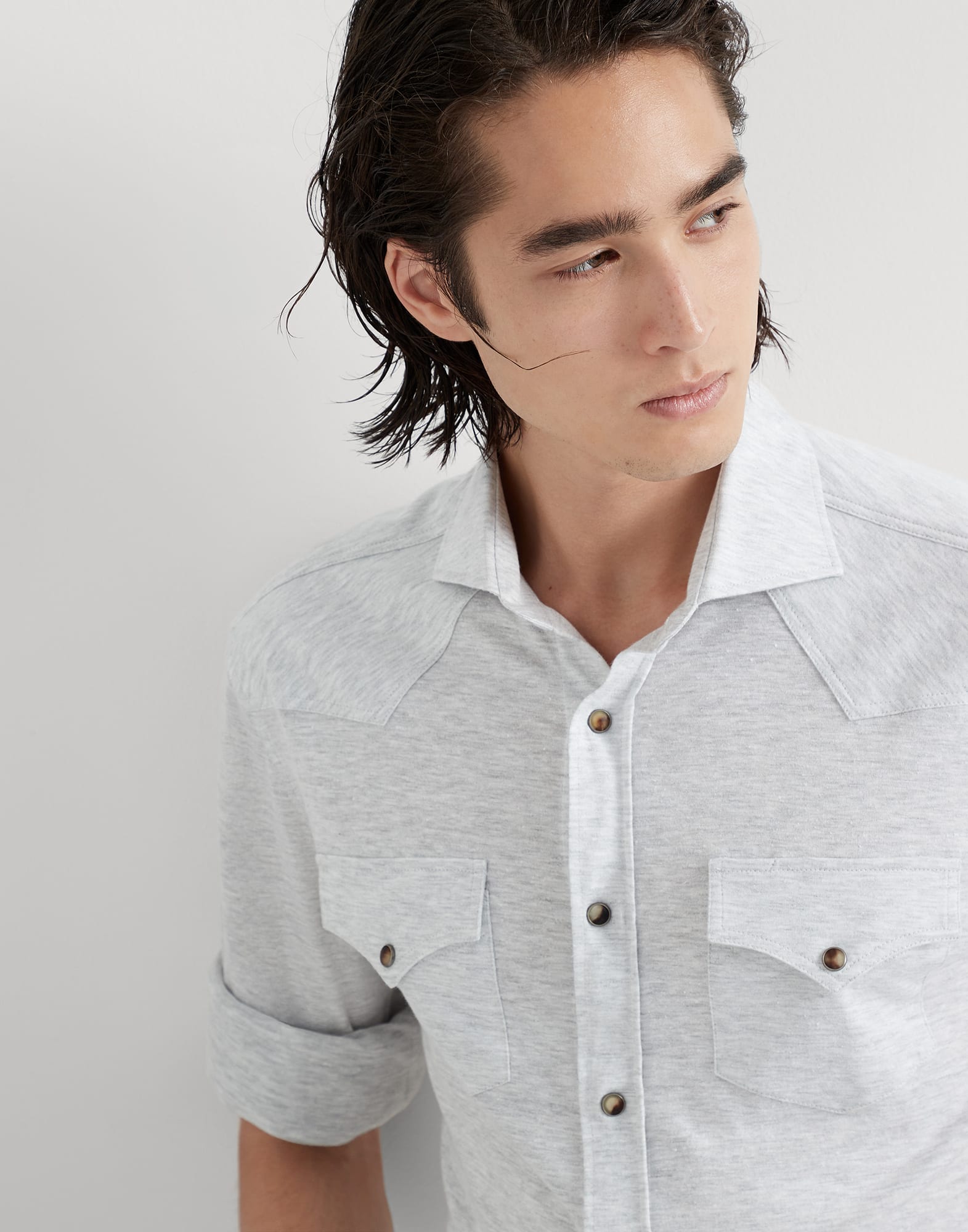 Linen and cotton jersey western shirt
