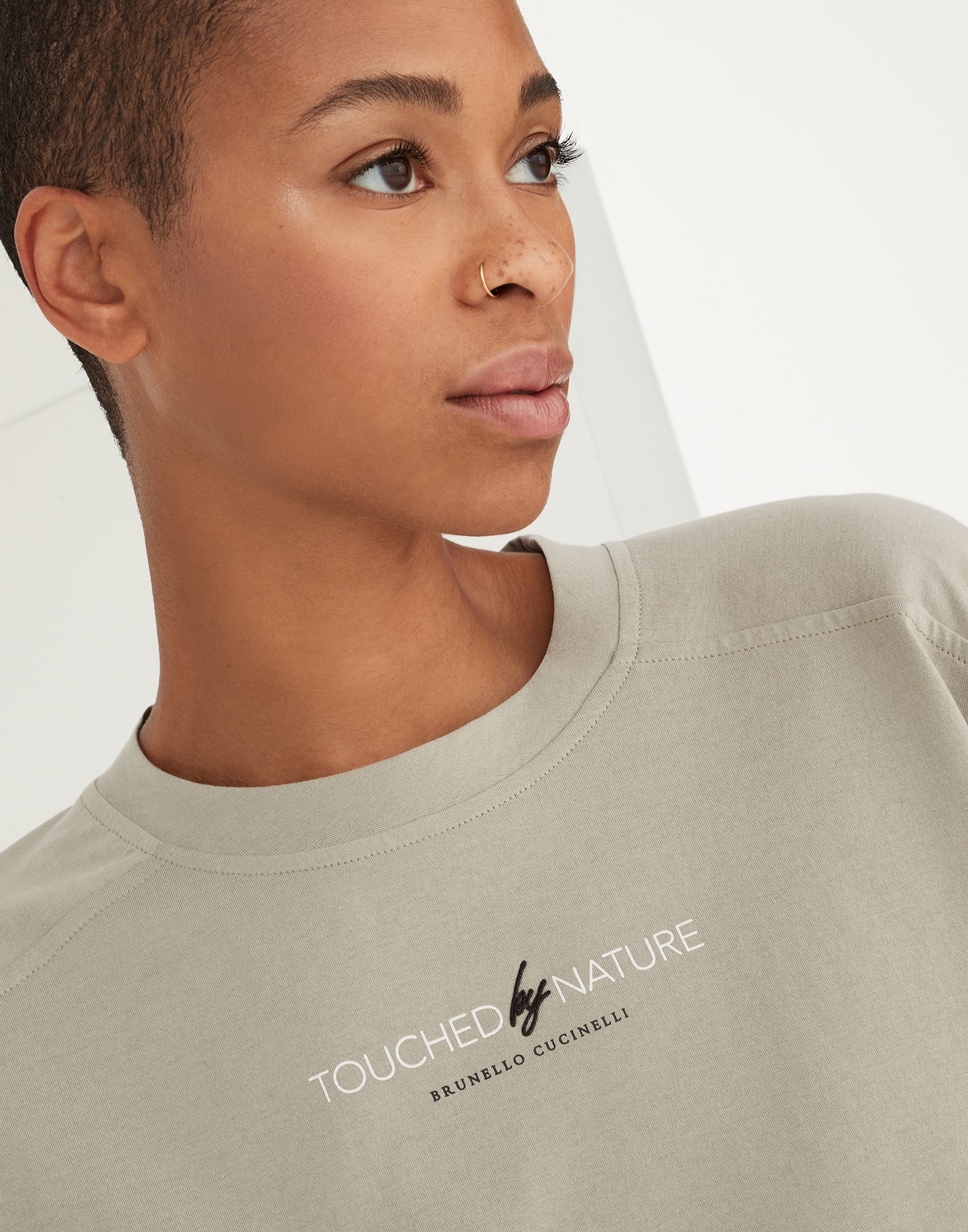 Cropped Nature T-shirt in cotton lightweight jersey with monili