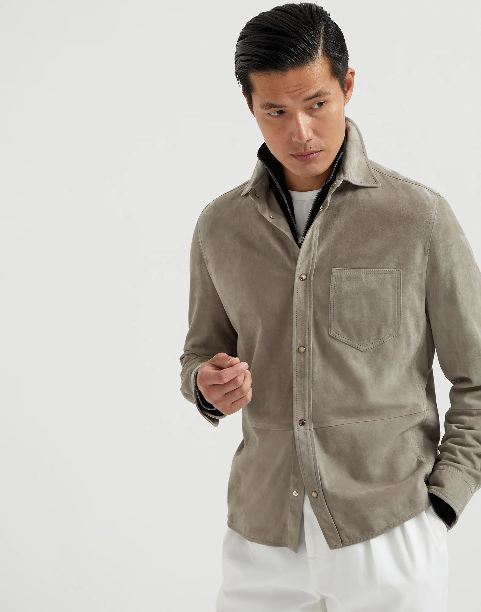 Double-face suede overshirt