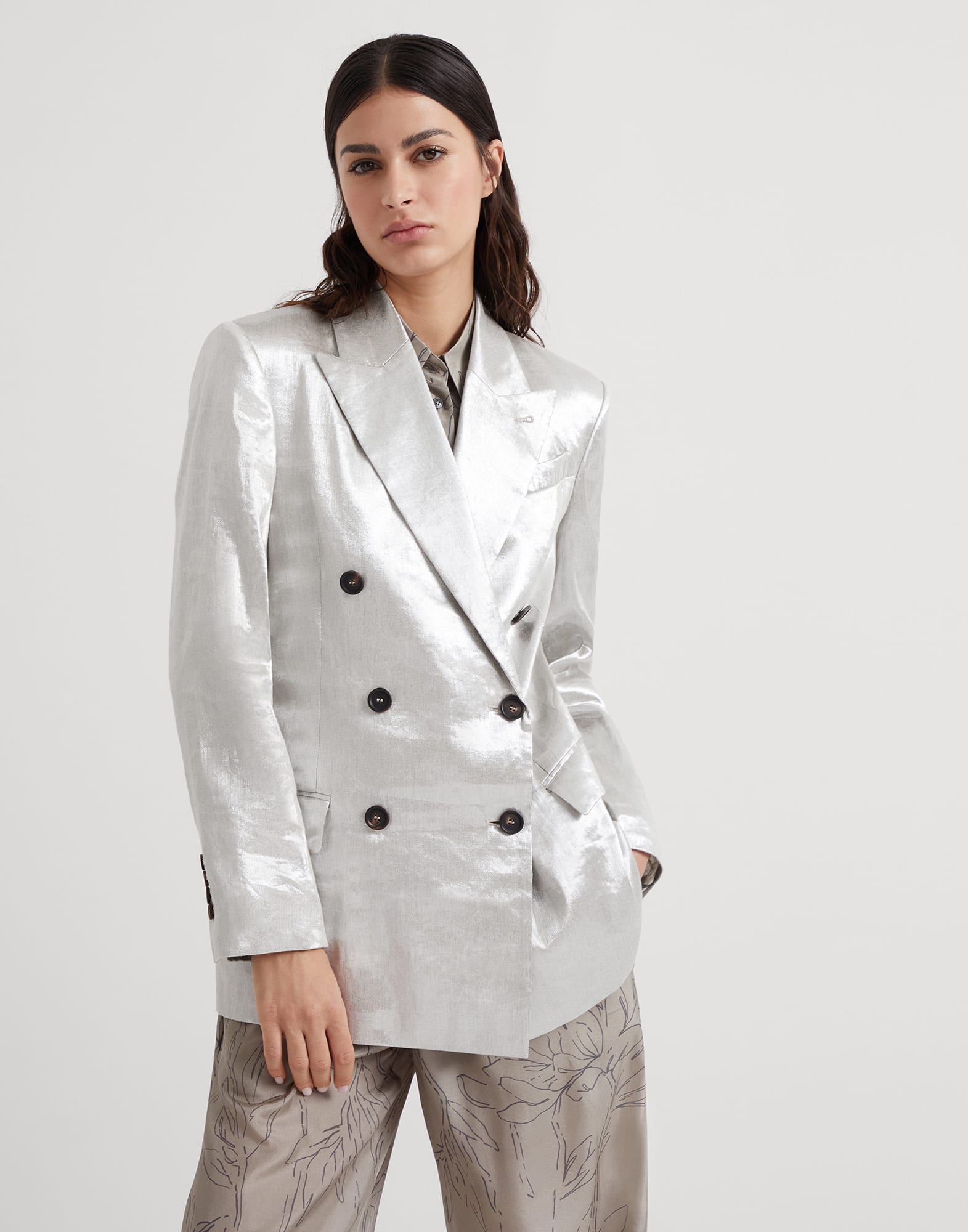 Sparkling linen gabardine blazer with monili