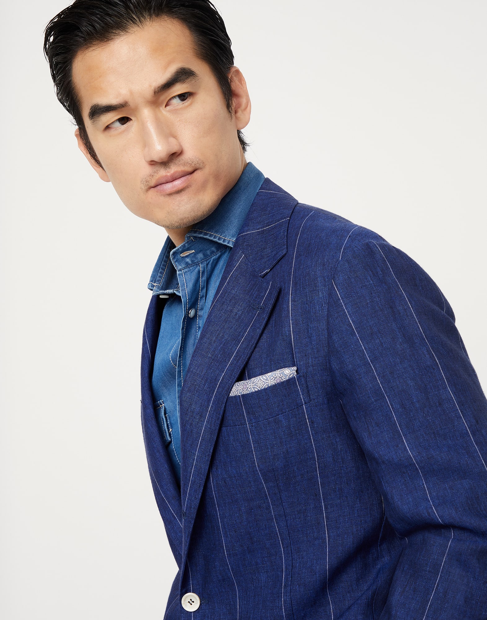Linen wide chalk stripe deconstructed blazer