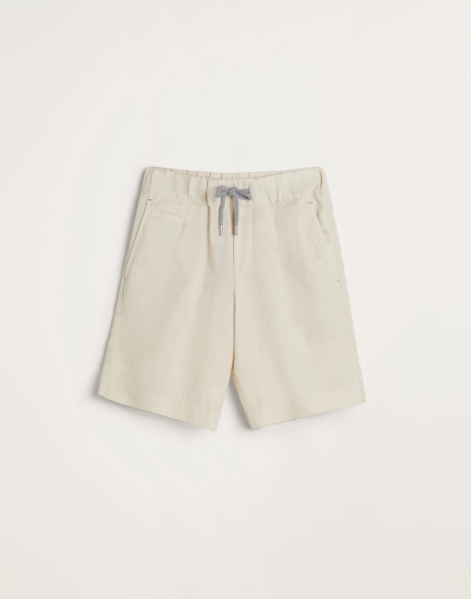 Garment-dyed Bermuda shorts in twisted linen and cotton gabardine with drawstring and pleats