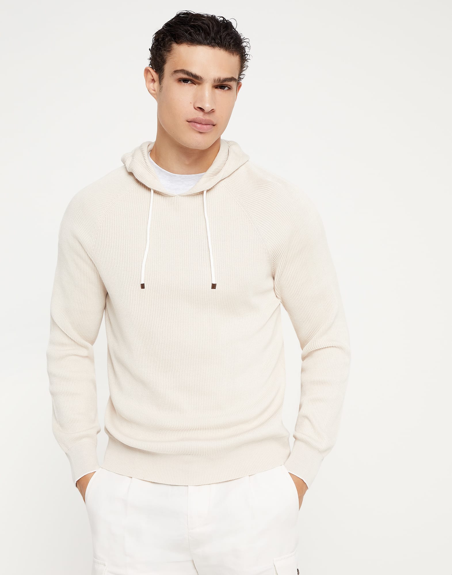Cotton English rib hooded sweatshirt-style sweater