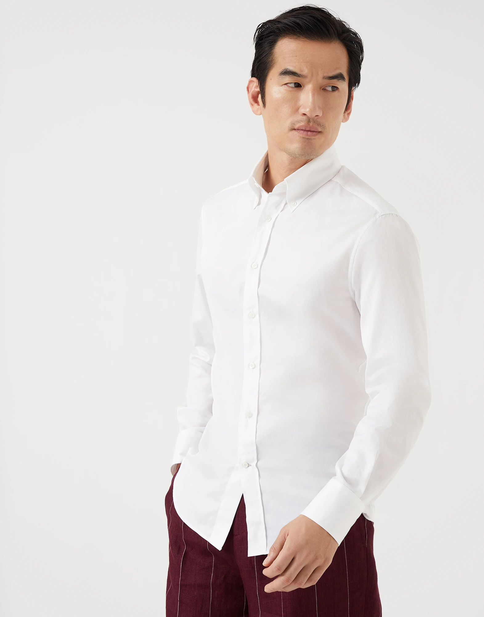 Twill slim fit shirt with button-down collar