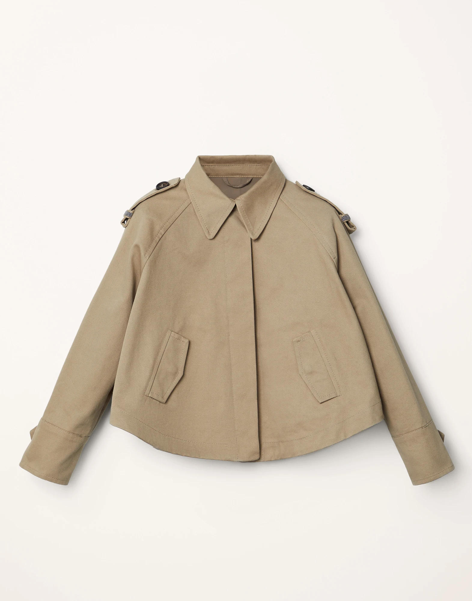 Cotton gabardine outerwear jacket with monili