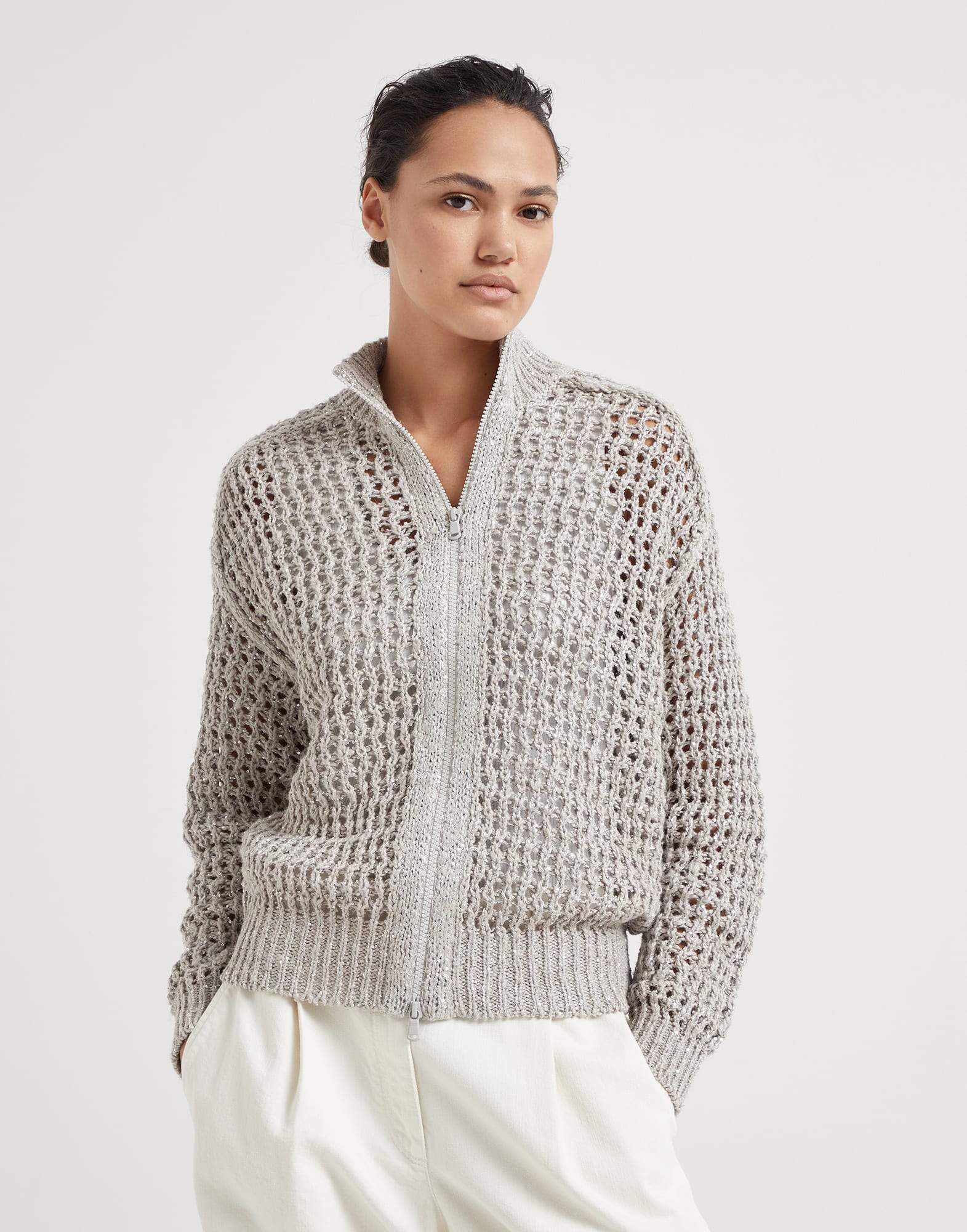 Silk and linen rustic dazzling net cardigan