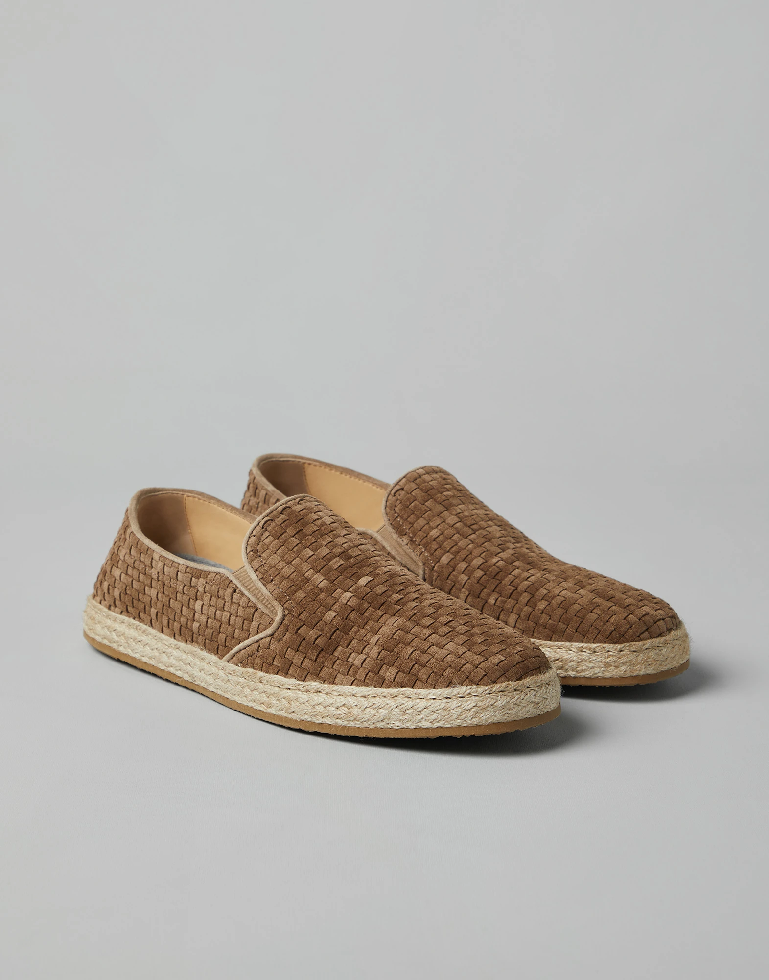 Woven suede slip-ons with rope insert