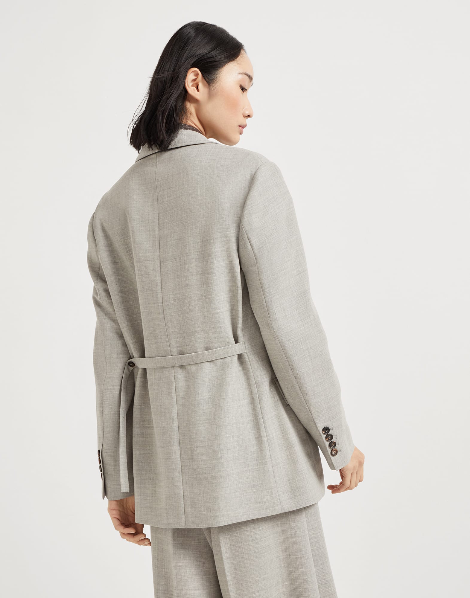 Fluid twill blazer with monili