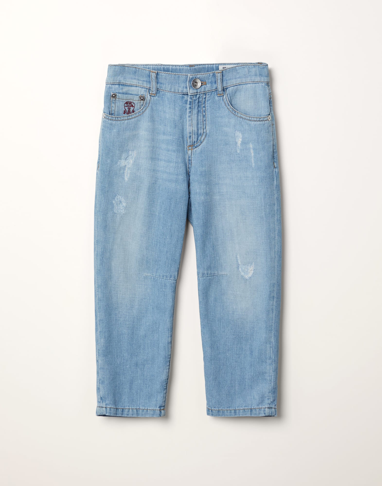 Lightweight denim five-pocket trousers with rip details