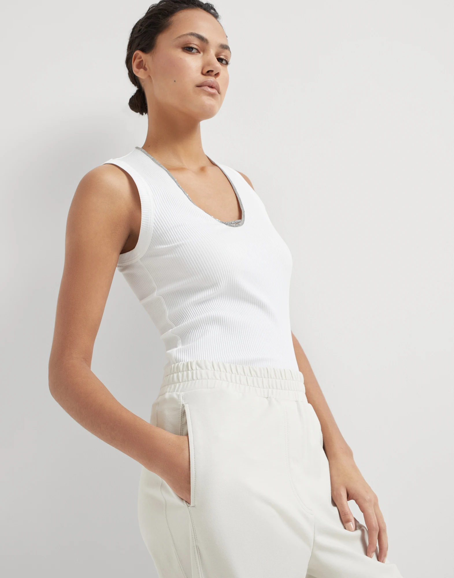 Stretch cotton lightweight French terry track trousers