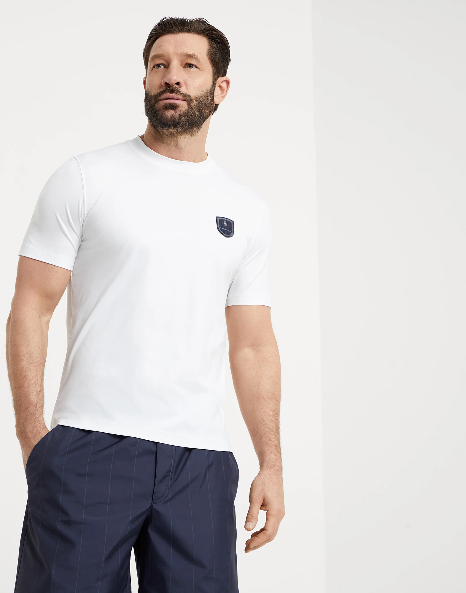 Techno jersey crew neck T-shirt with tennis badge