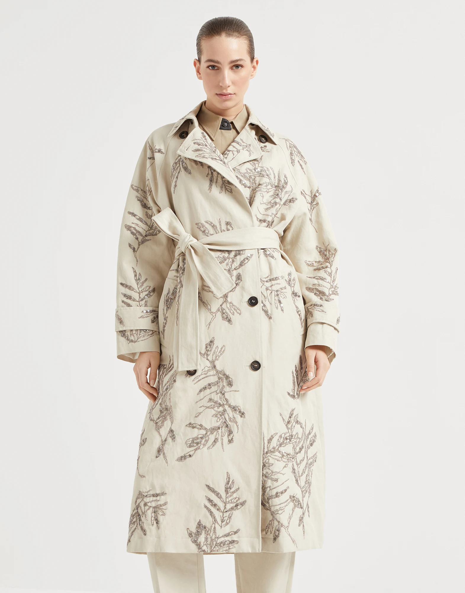 Flora Embroidery trench coat