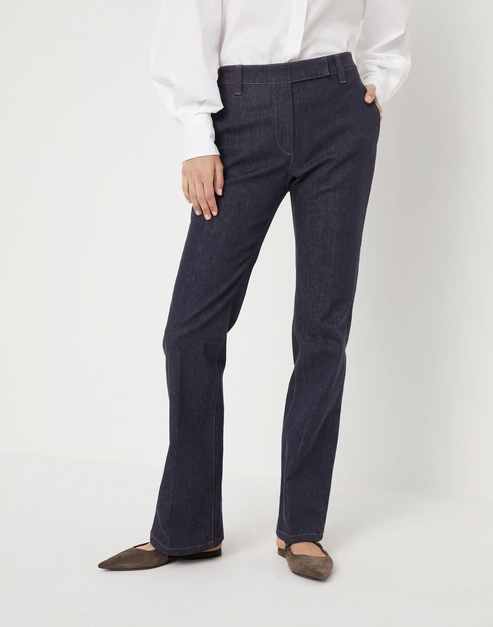 No-fade comfort denim soft flare trousers