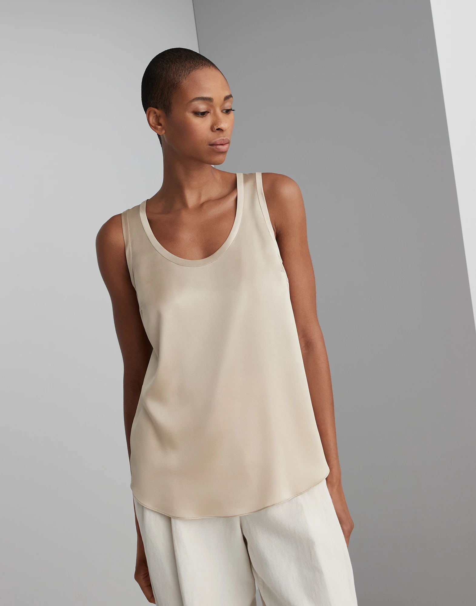 Stretch silk satin reversible top