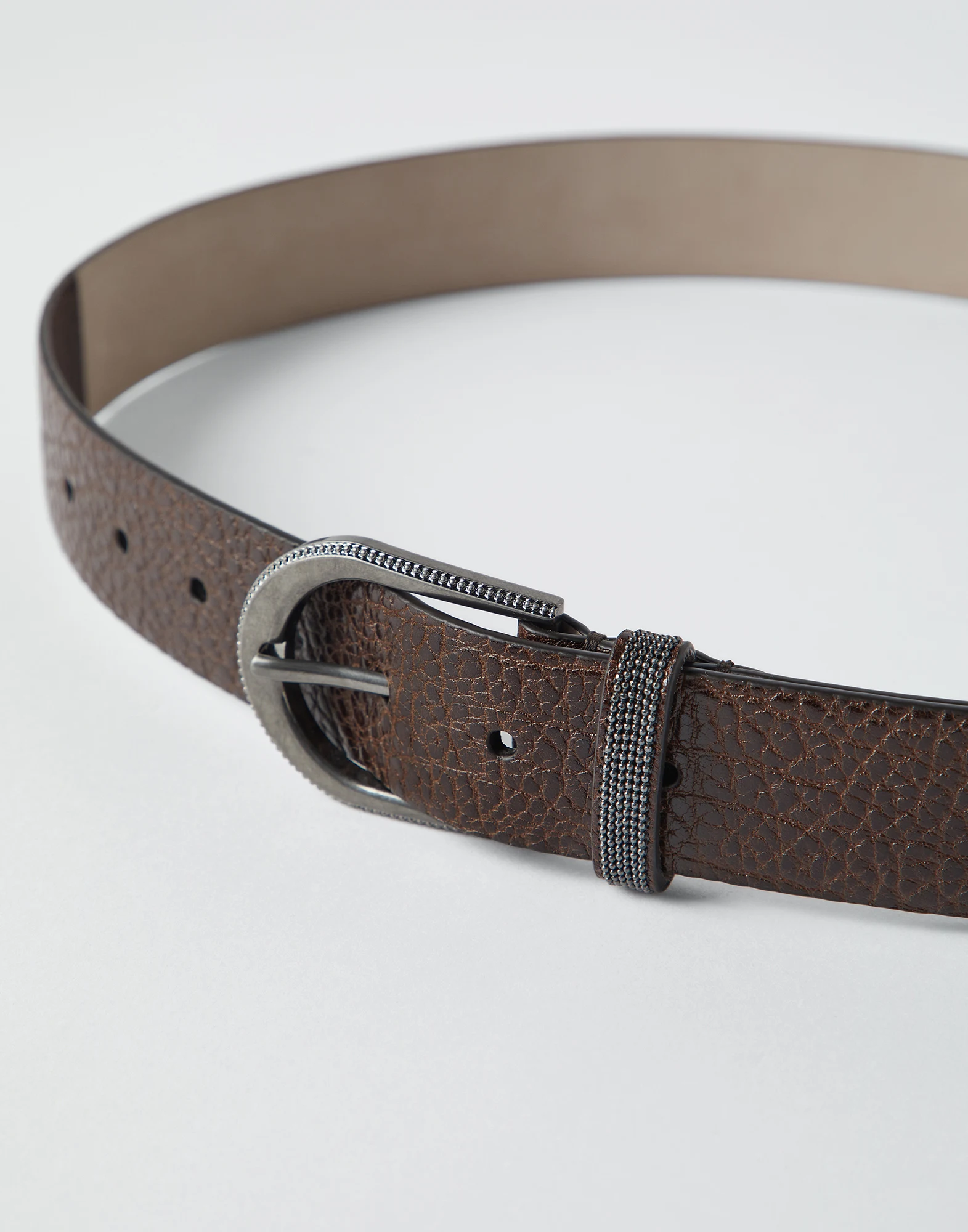 Glossy hammered calfskin belt with monili