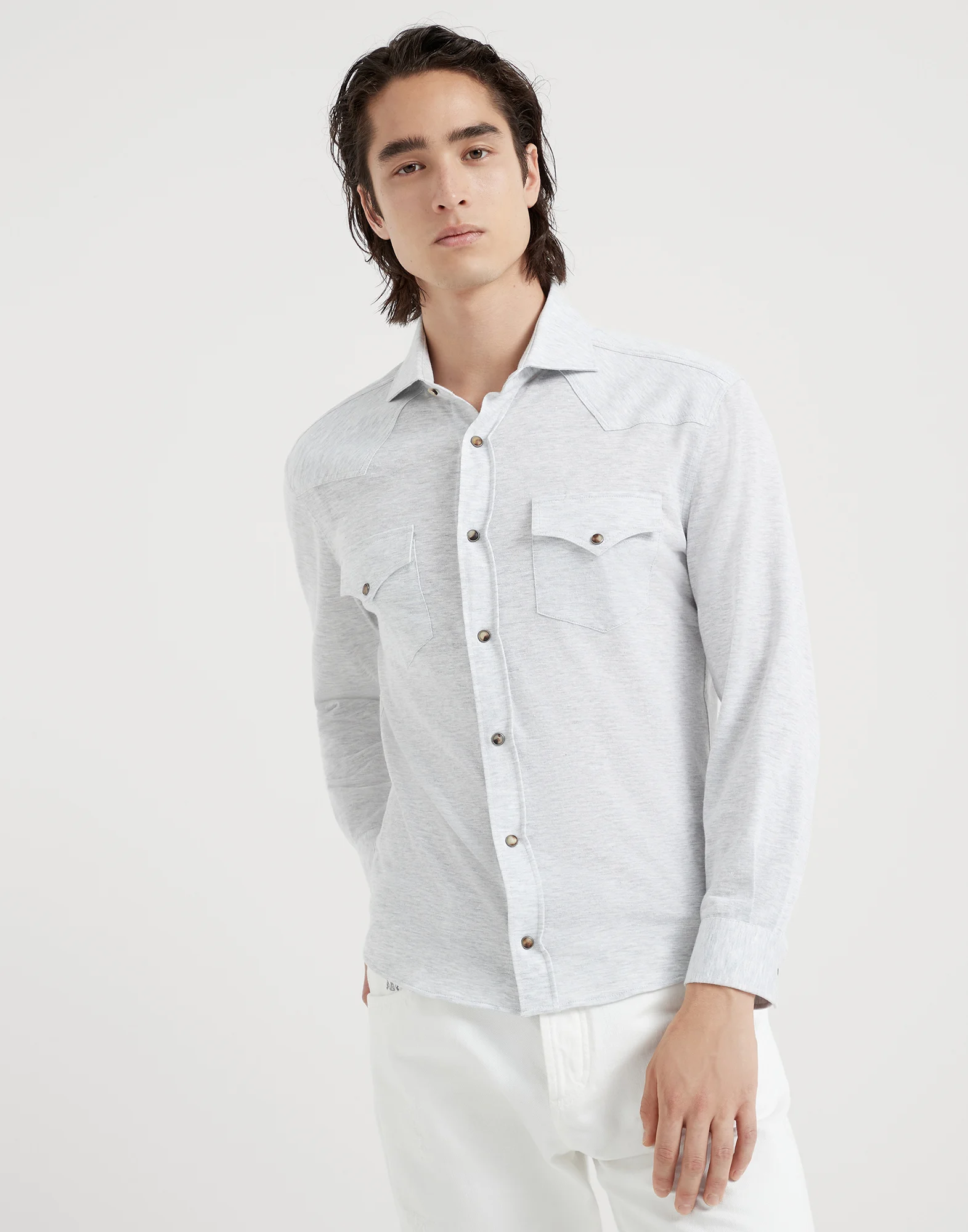 Linen and cotton jersey western shirt