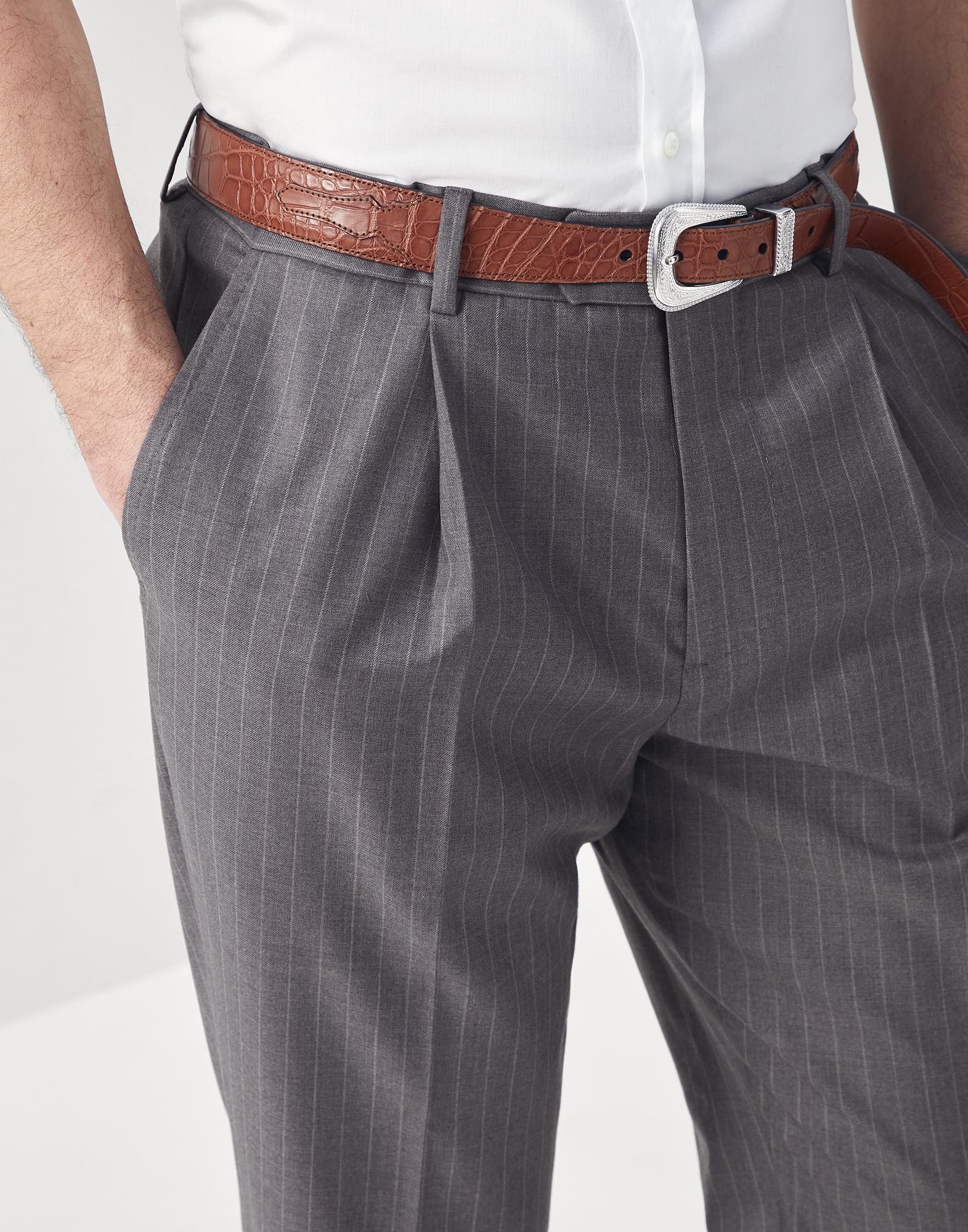 Virgin wool chalk stripe batavia formal fit trousers