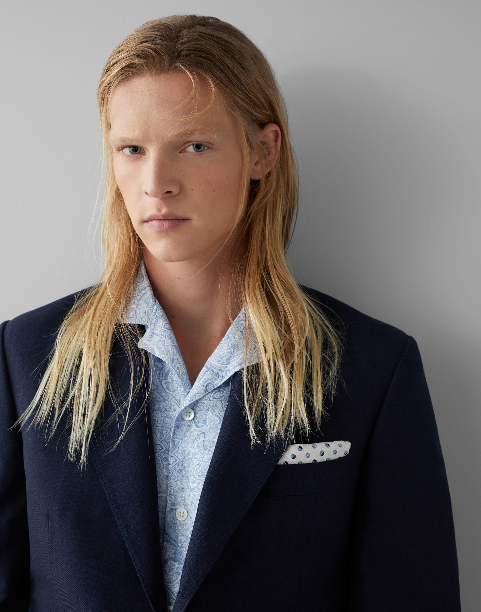 Cotton and virgin wool diagonal blazer