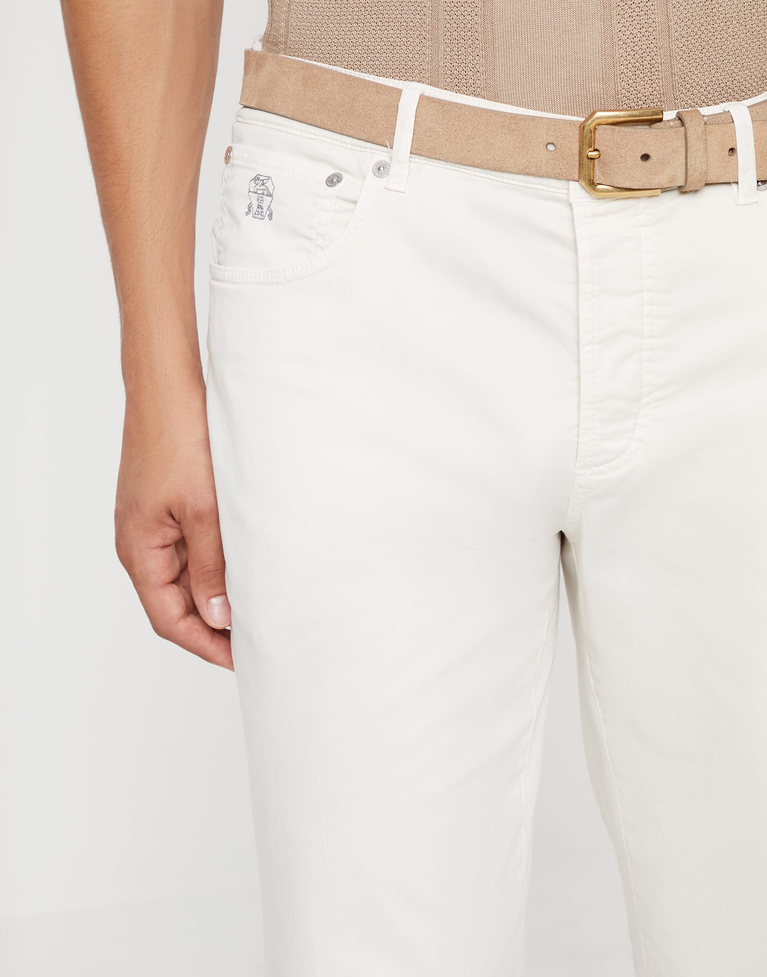Garment-dyed Italian-fit five-pocket trousers in American Pima comfort cotton gabardine