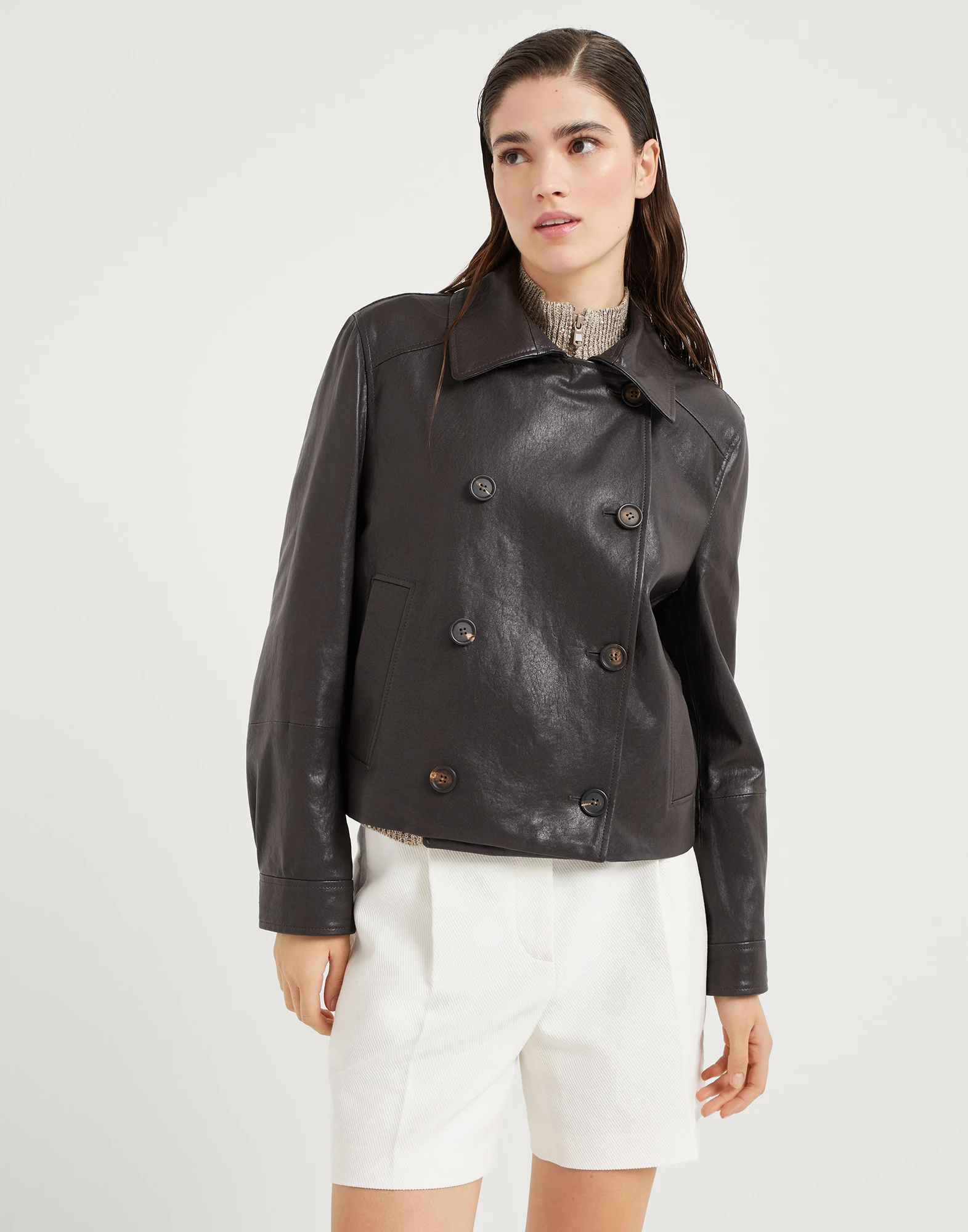 Crop caban jacket with monili