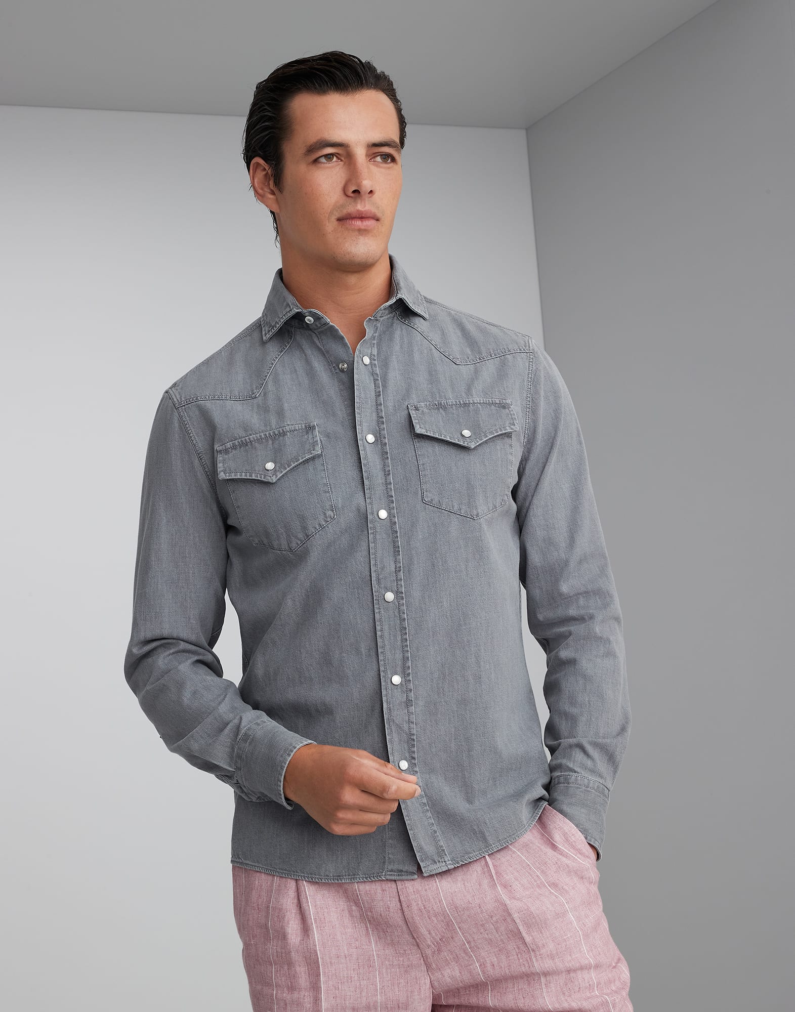 Lightweight denim easy fit western shirt