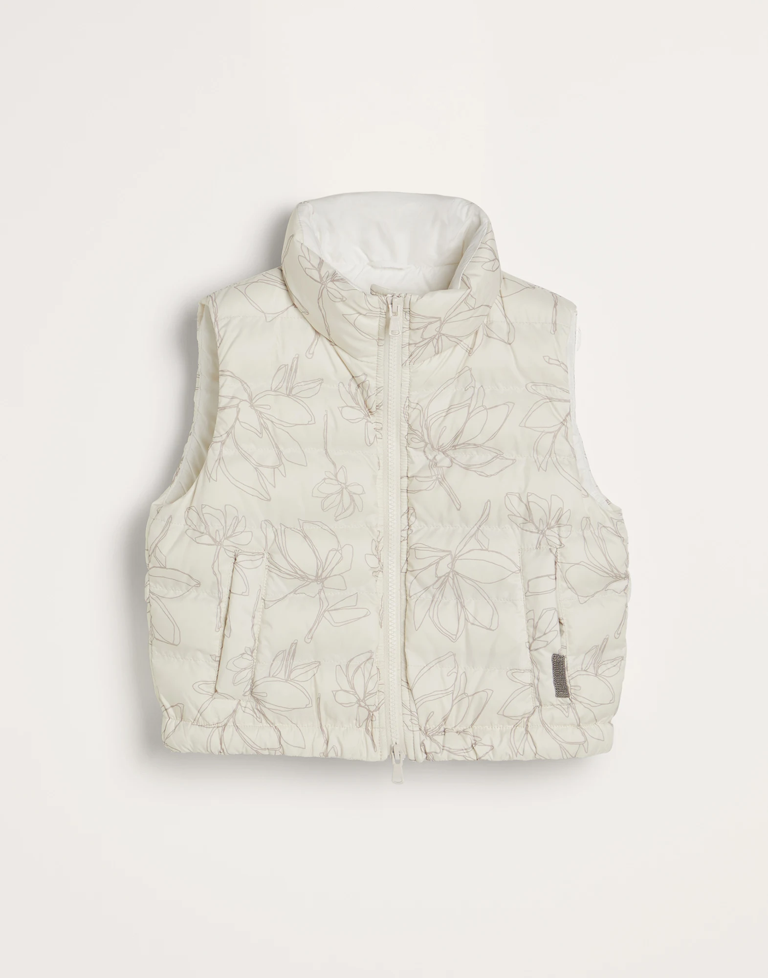Flower doodle nylon down vest with monili