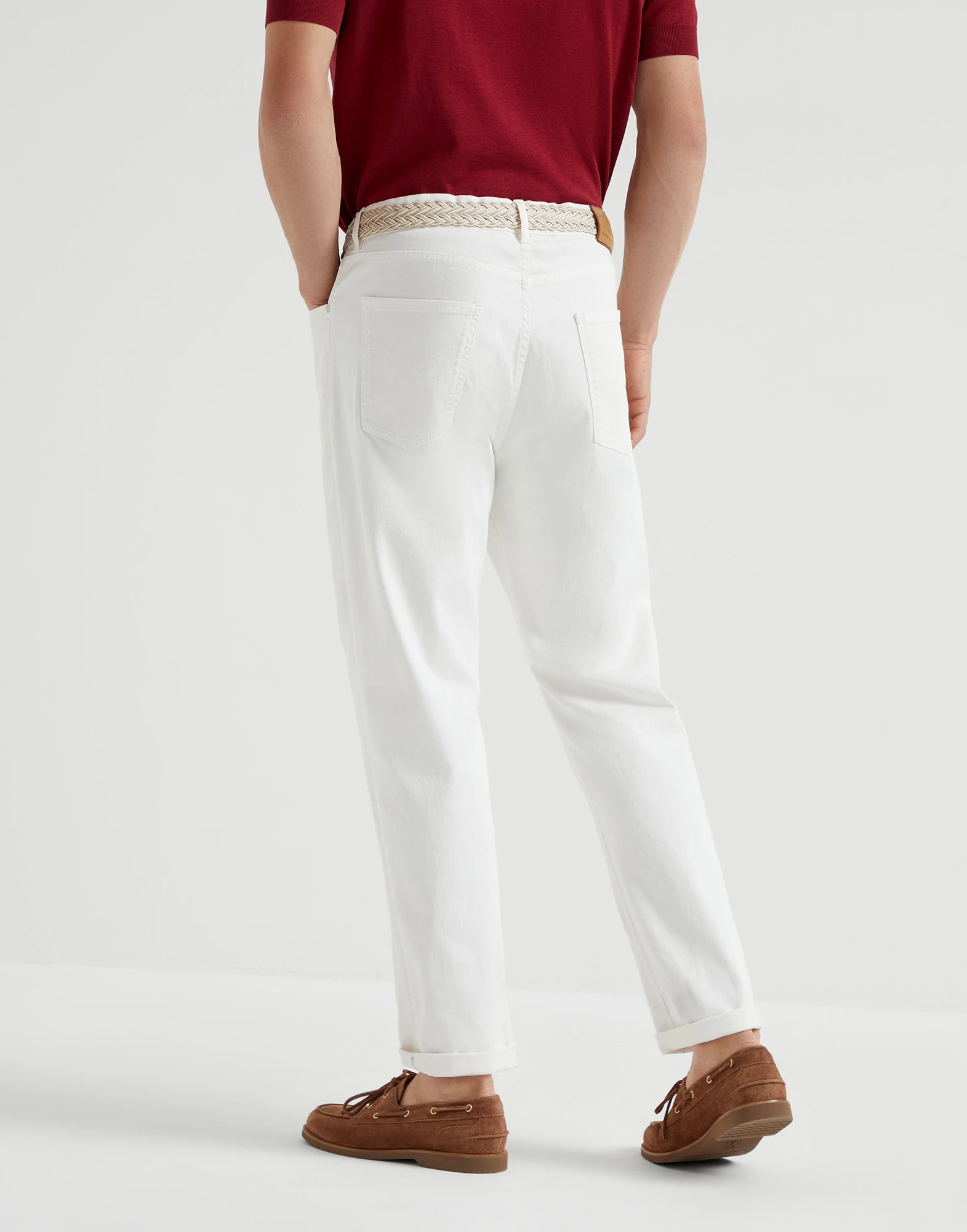 Garment-dyed denim trousers