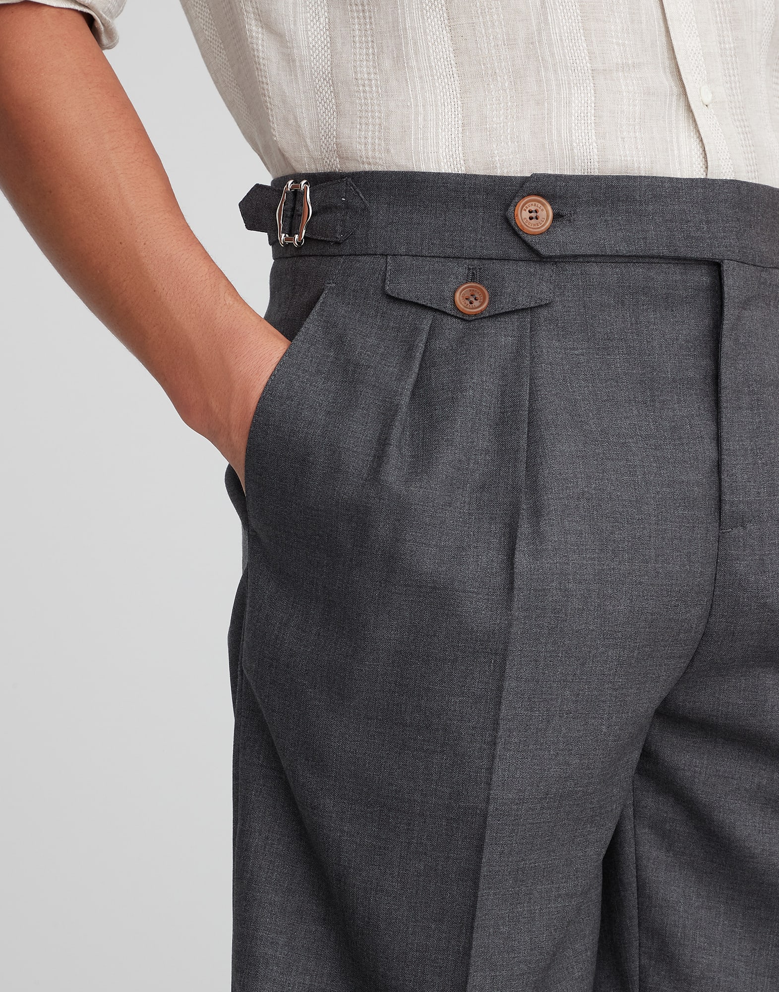 Virgin wool fresco Bermuda shorts with double pleats and waist tabs