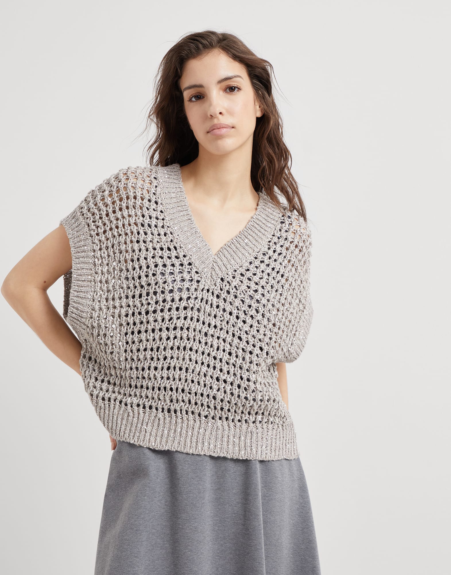 Silk and linen rustic dazzling net sweater