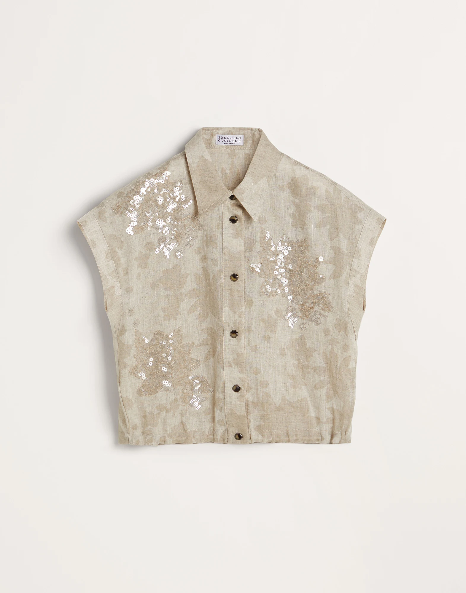 Dazzling flower linen shirt with monili