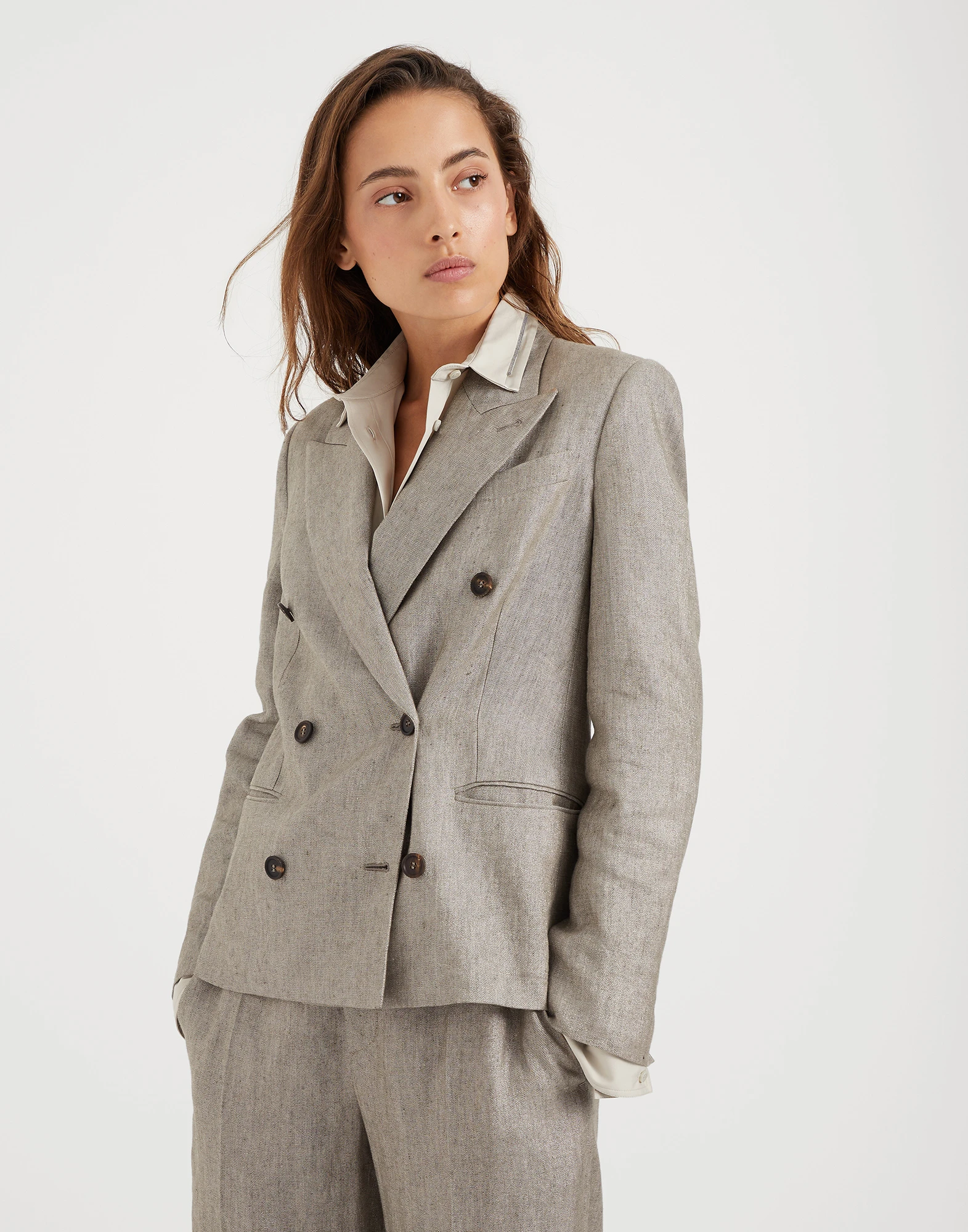 Sparkling linen twill blazer with monili