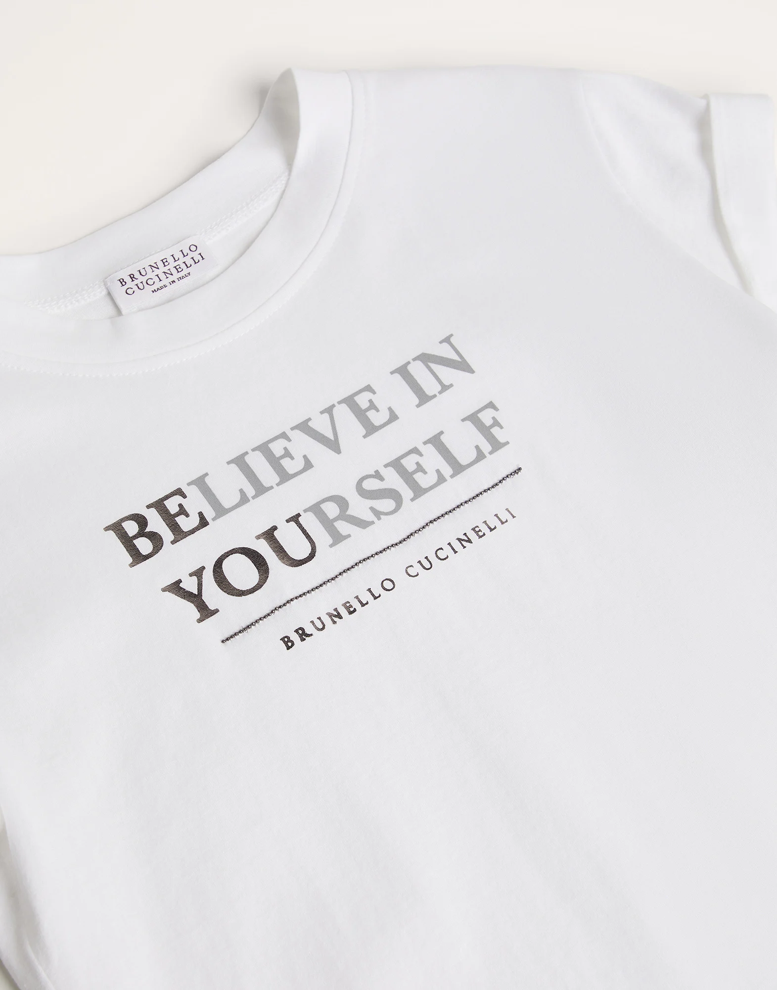 Cotton lightweight jersey T-shirt with print and monili