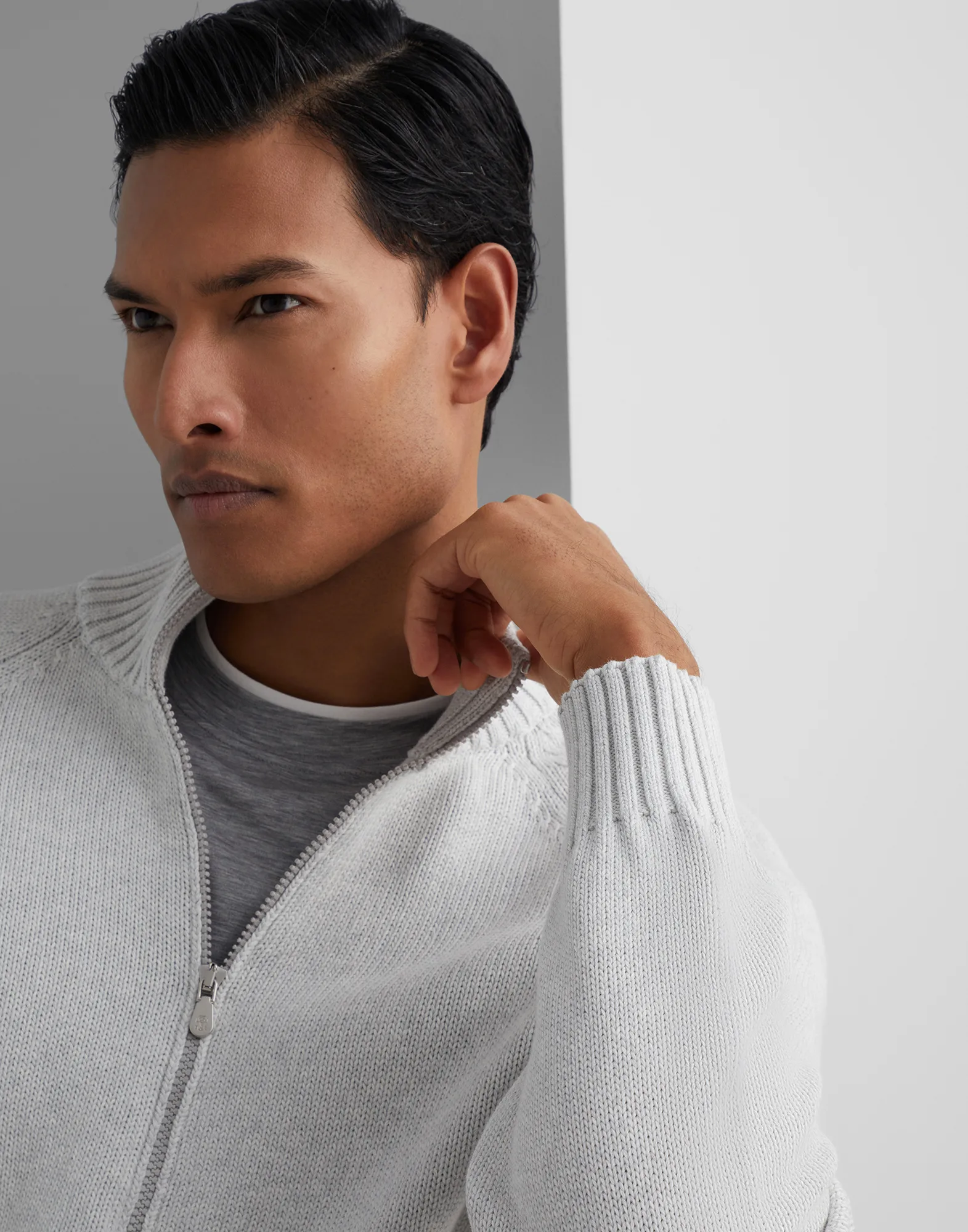Cotton chine cardigan with raglan sleeves and zipper