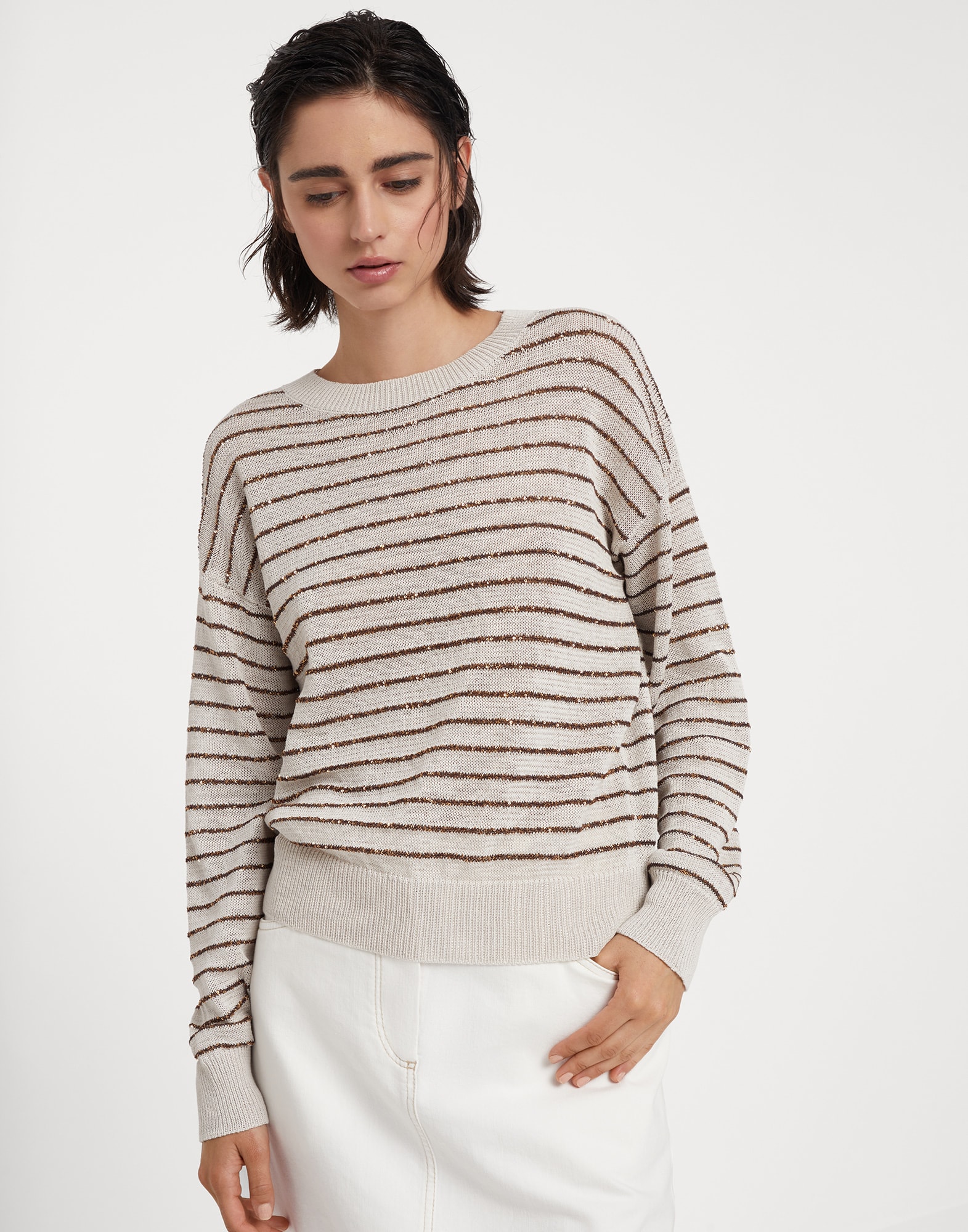 Cotton dazzling stripes sweater