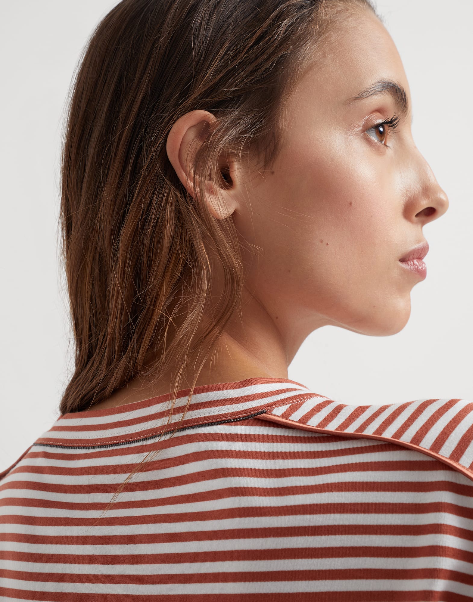 Cotton striped jersey t-shirt with monili