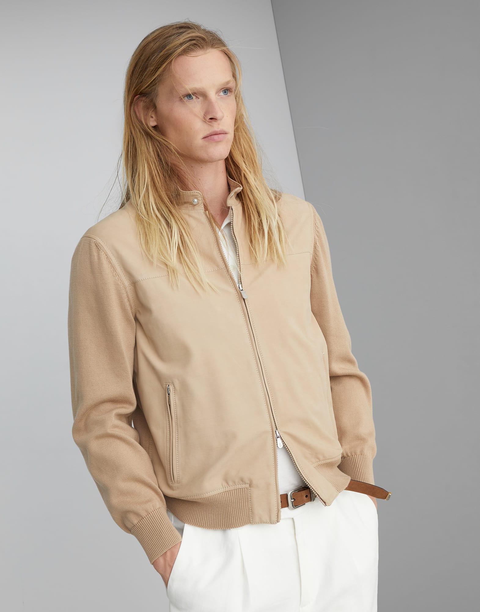 Nubuck and cotton knit pilot jacket