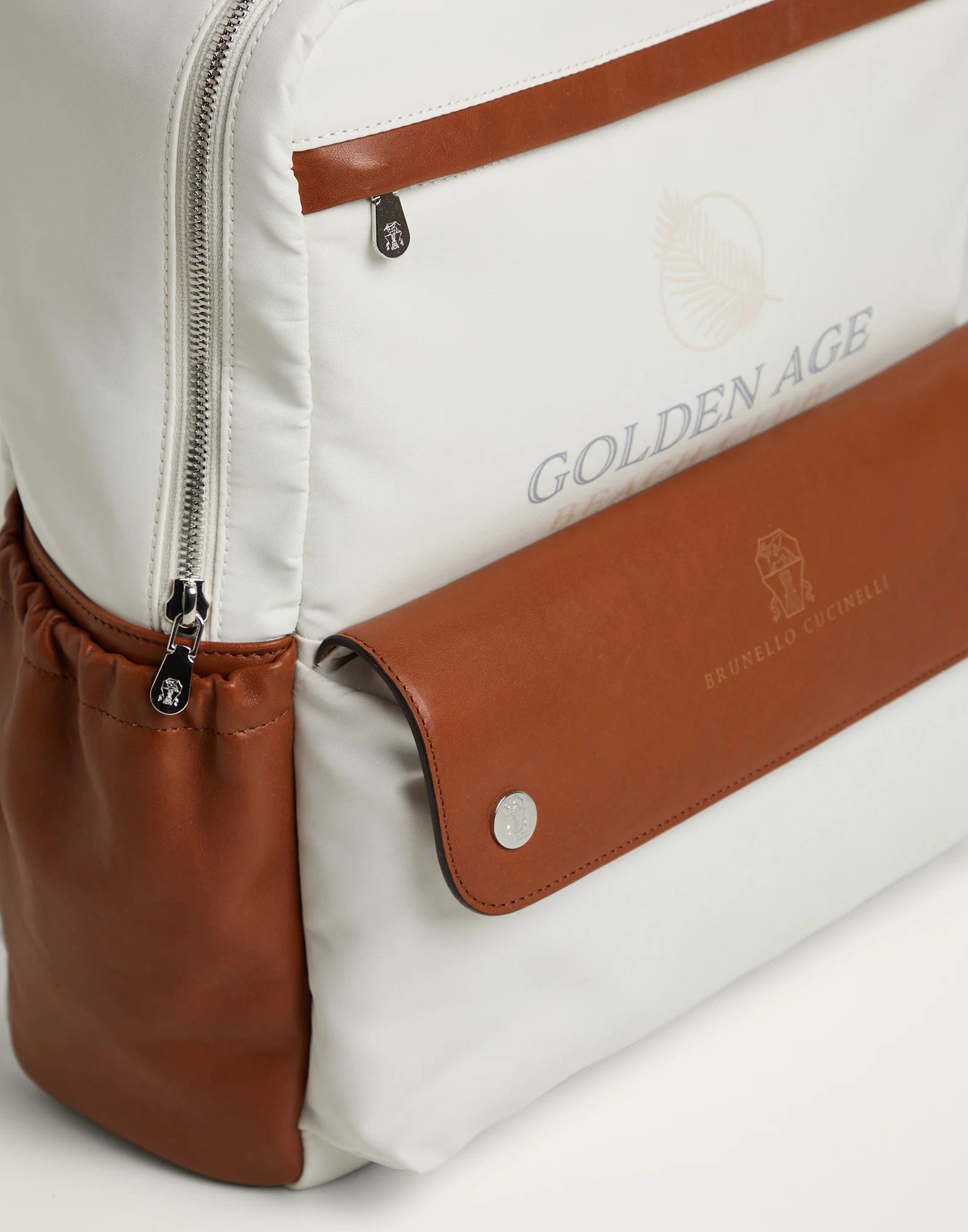 Nylon and leather backpack with print