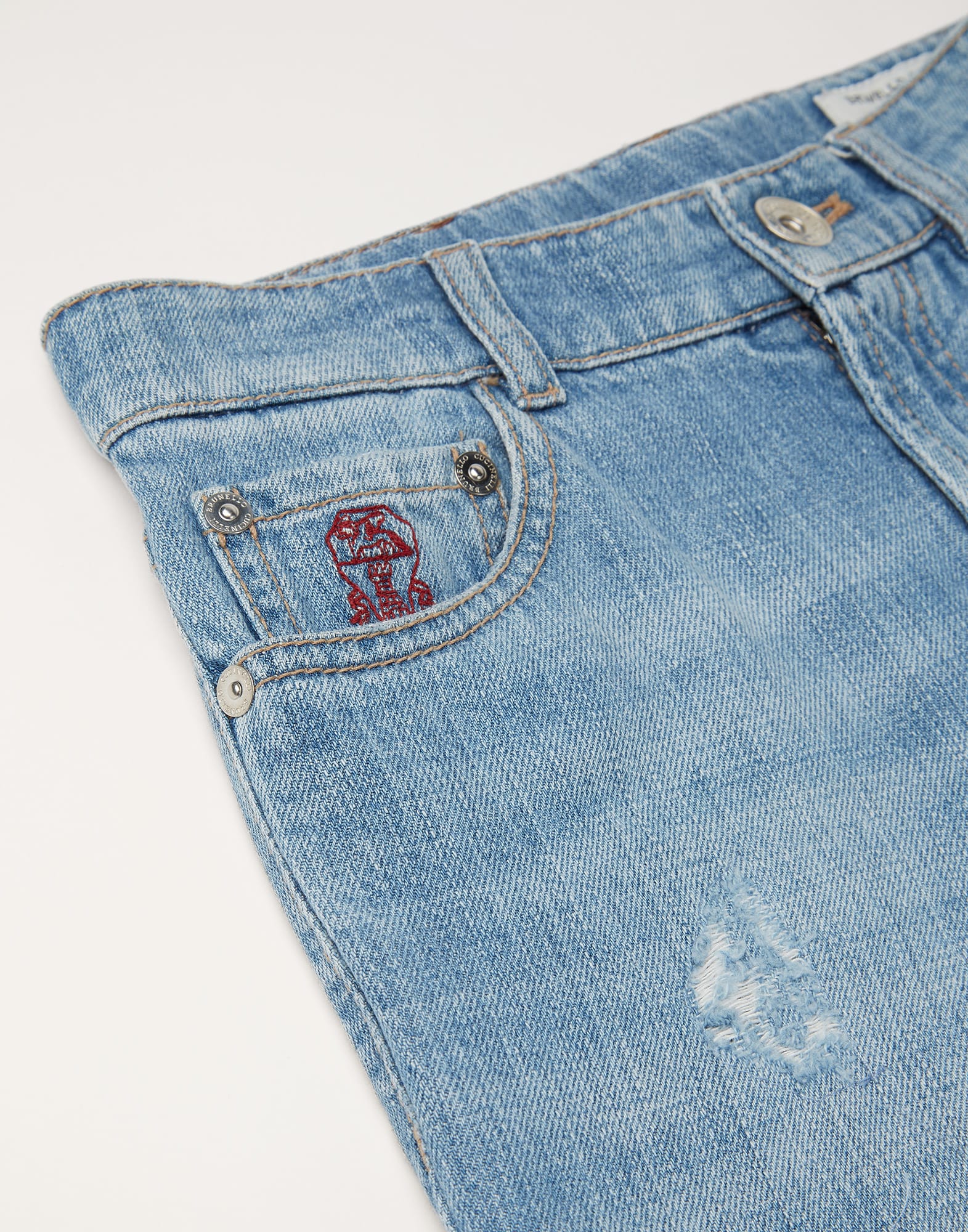 Lightweight denim five-pocket trousers with rip details