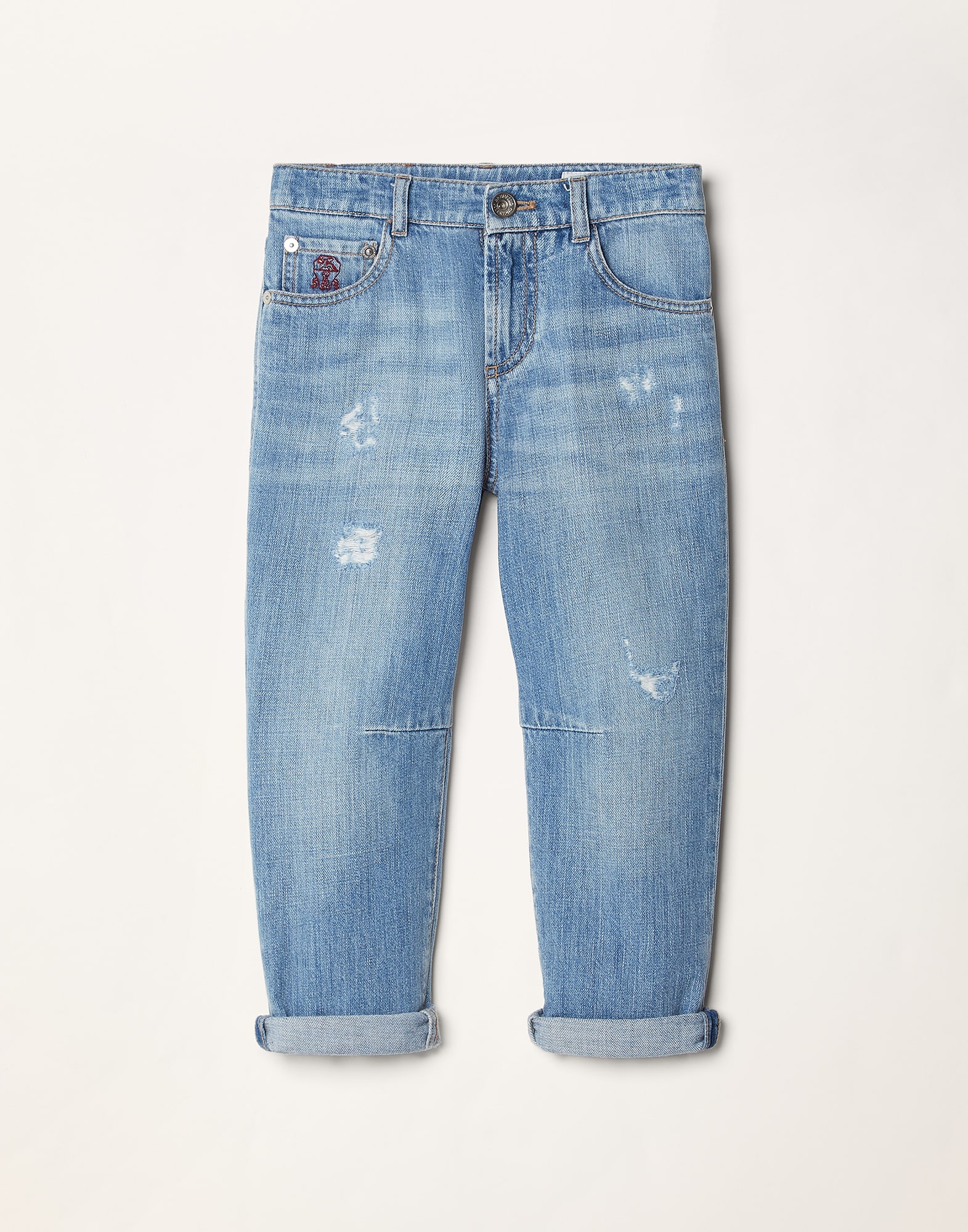 Lightweight denim five-pocket trousers with rip details