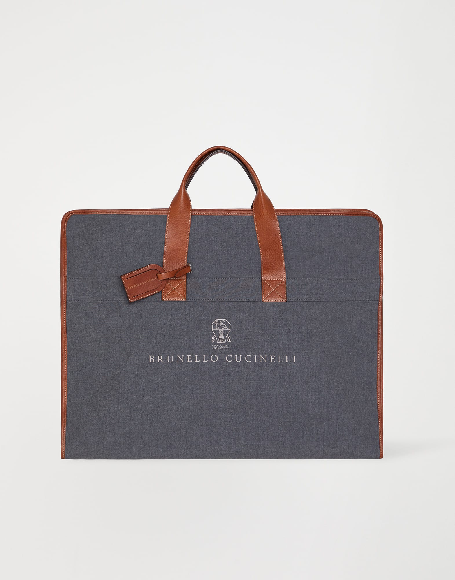 Water-resistant fabric and grained calfskin garment bag