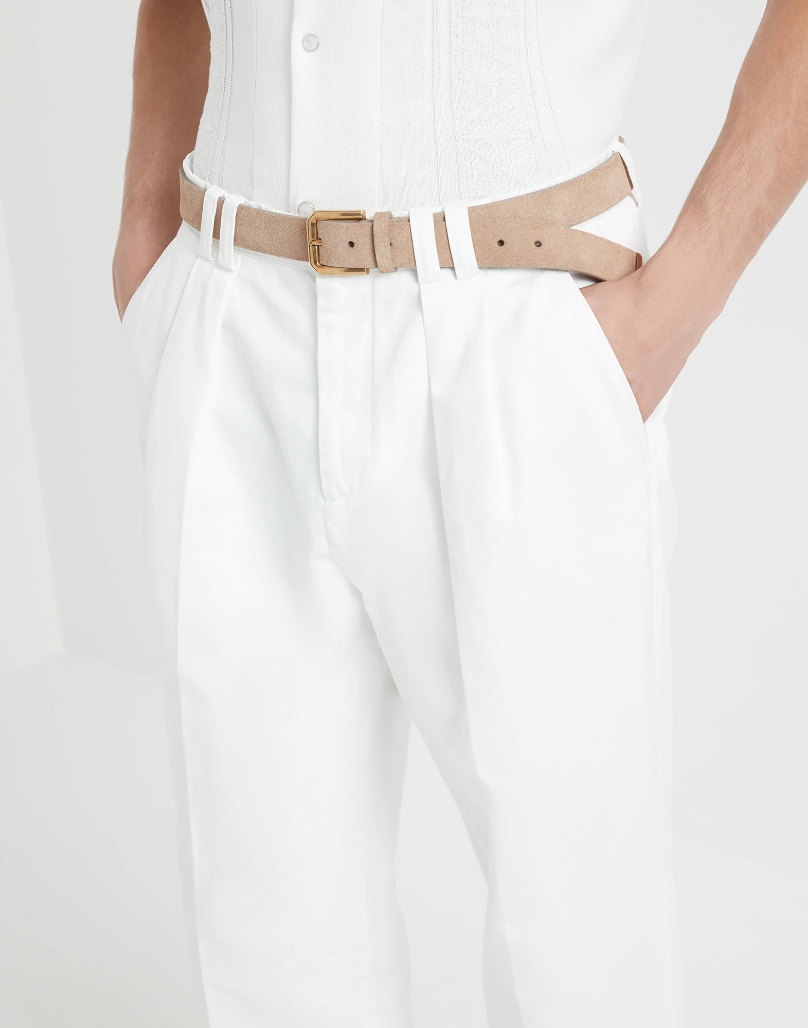 Twisted cotton gabardine relaxed fit trousers with reversed double pleats