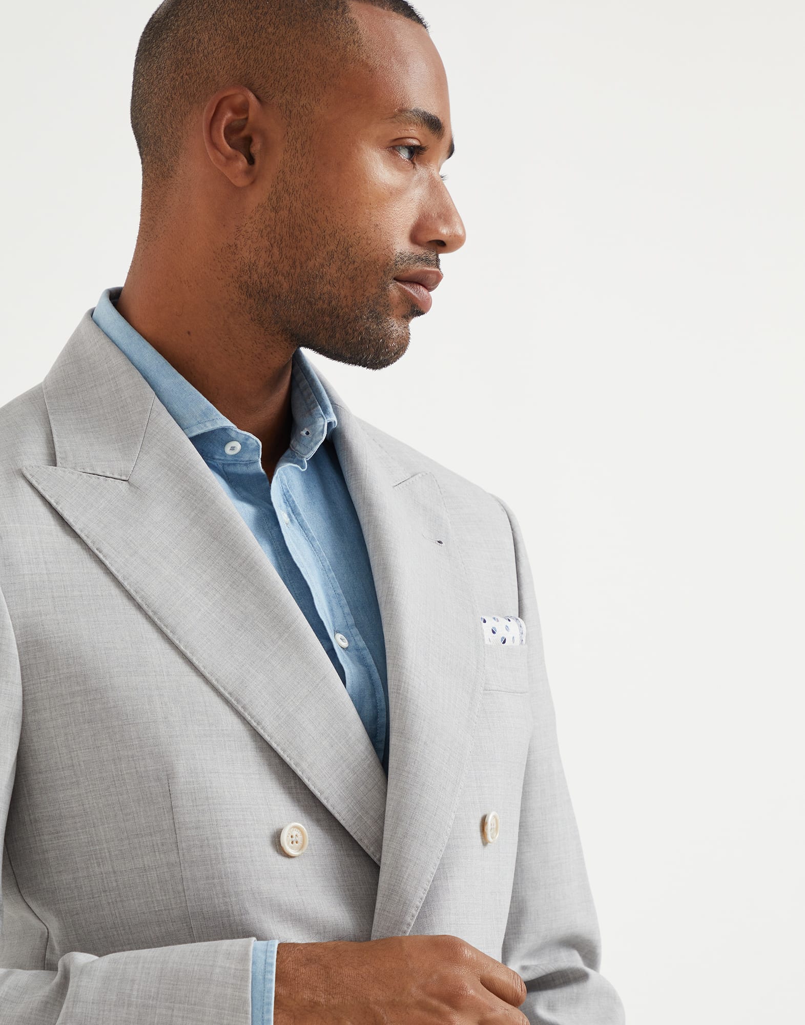 One-and-a-half-breasted blazer in natural comfort virgin wool fresco