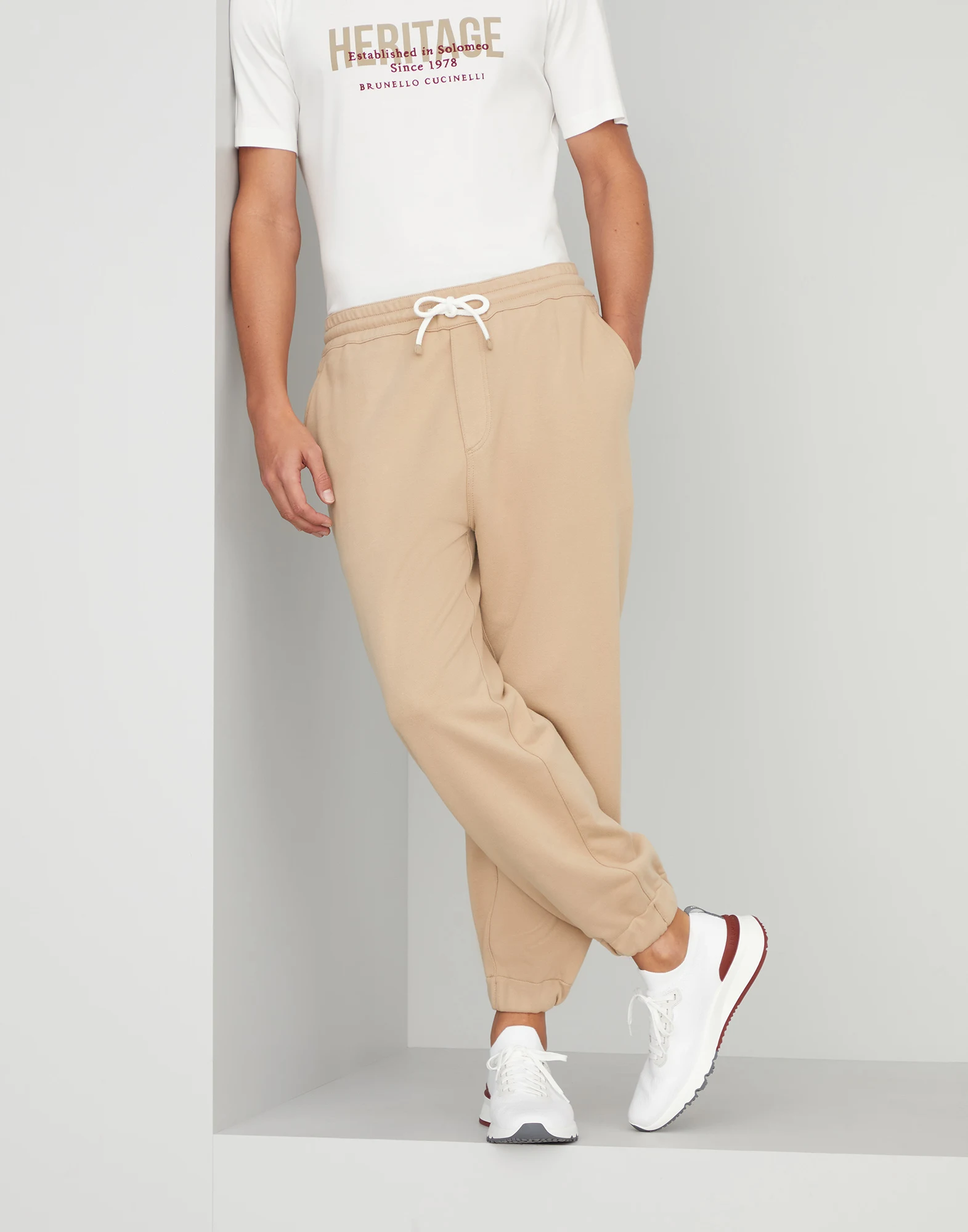 Techno cotton French terry trousers with elasticated cuffs
