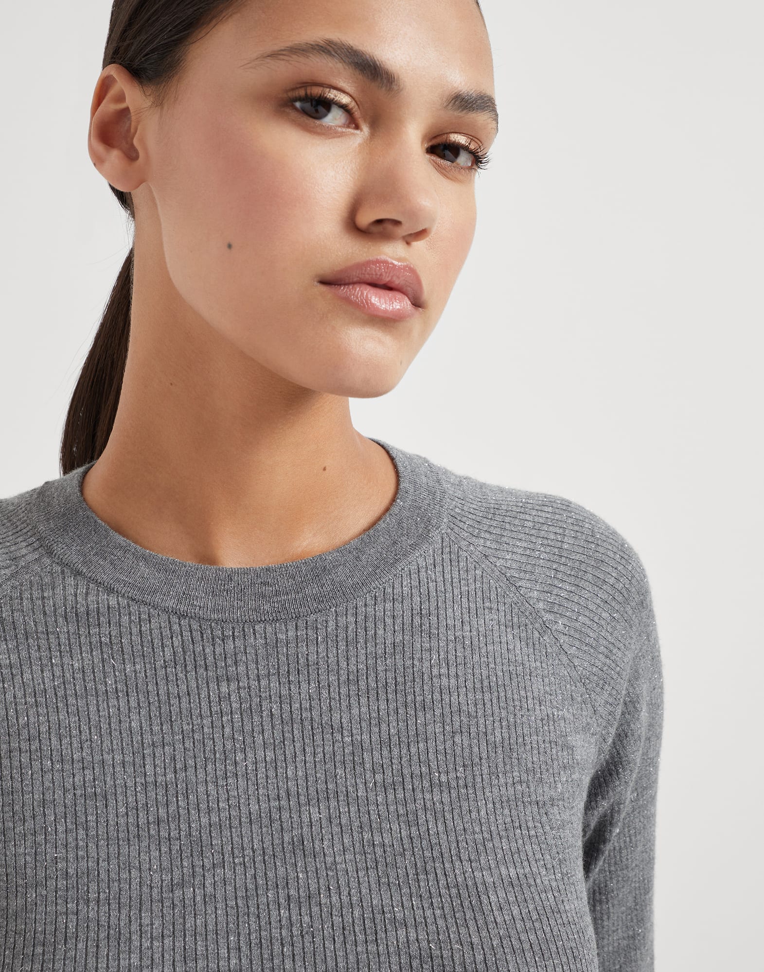 Sparkling cashmere rib knit sweater
