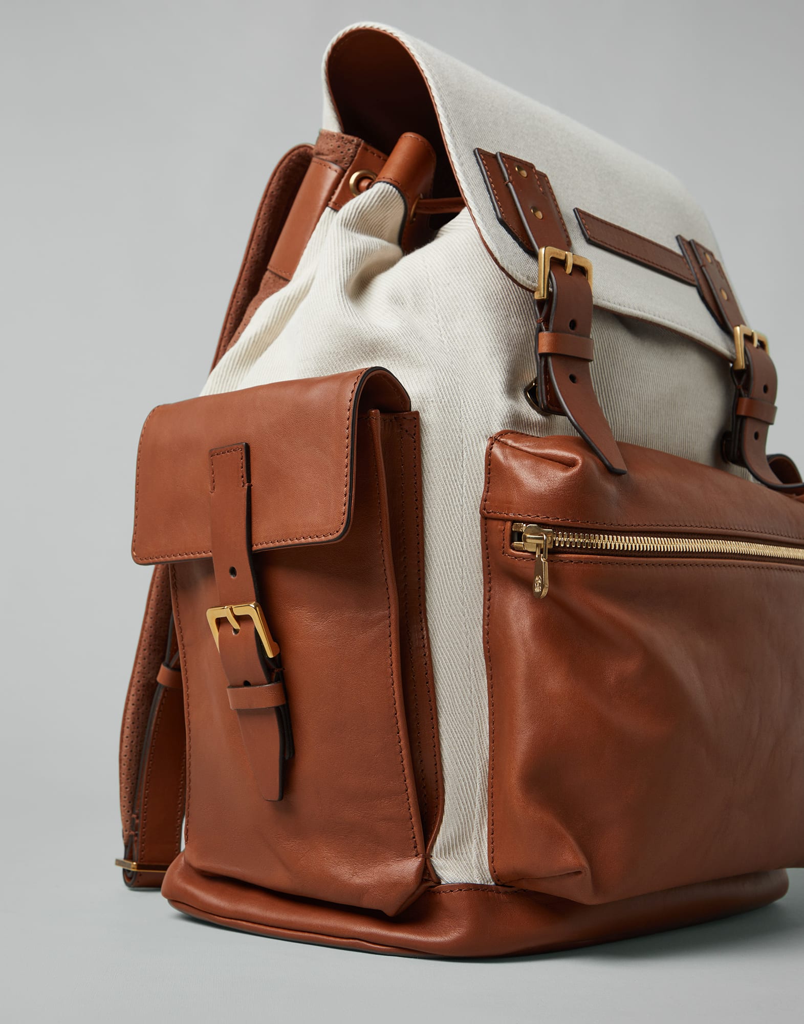 Cotton and linen cavalry and calfskin city backpack