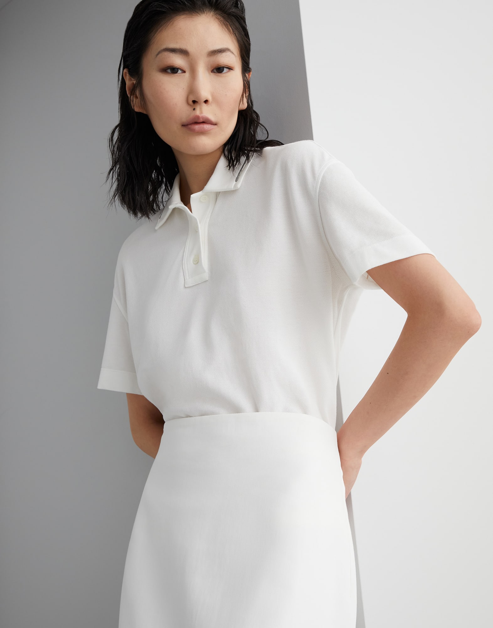 Crpe cotton double twill column skirt