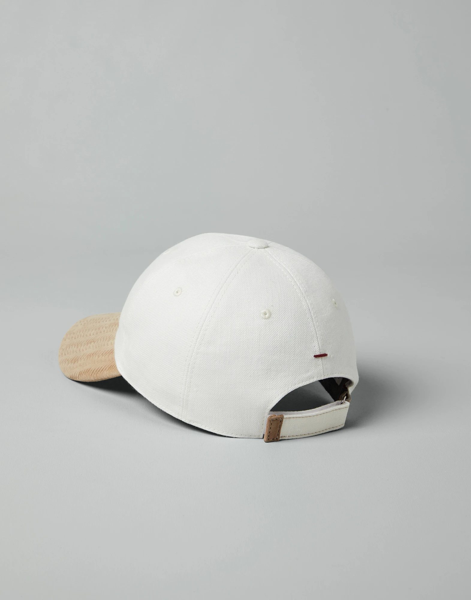 Denim-effect linen and suede baseball cap with embroidery
