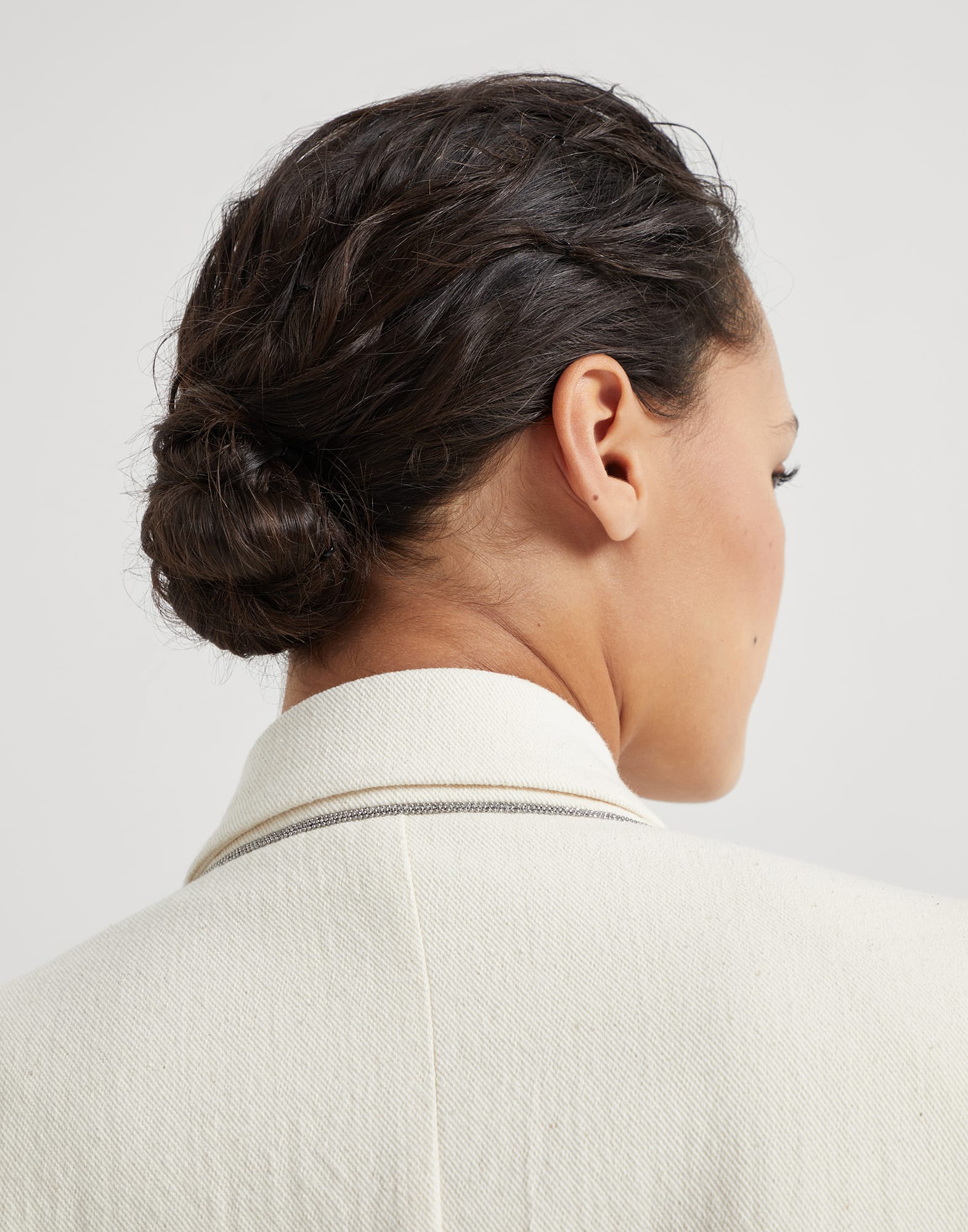 Cotton and virgin wool techno gabardine blazer with monili