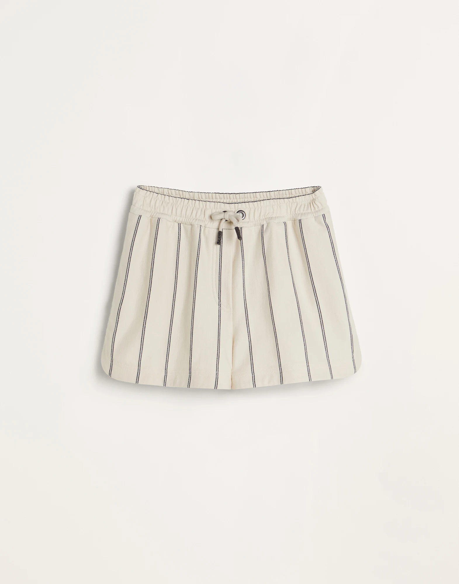 Sparkling striped French terry shorts with monili