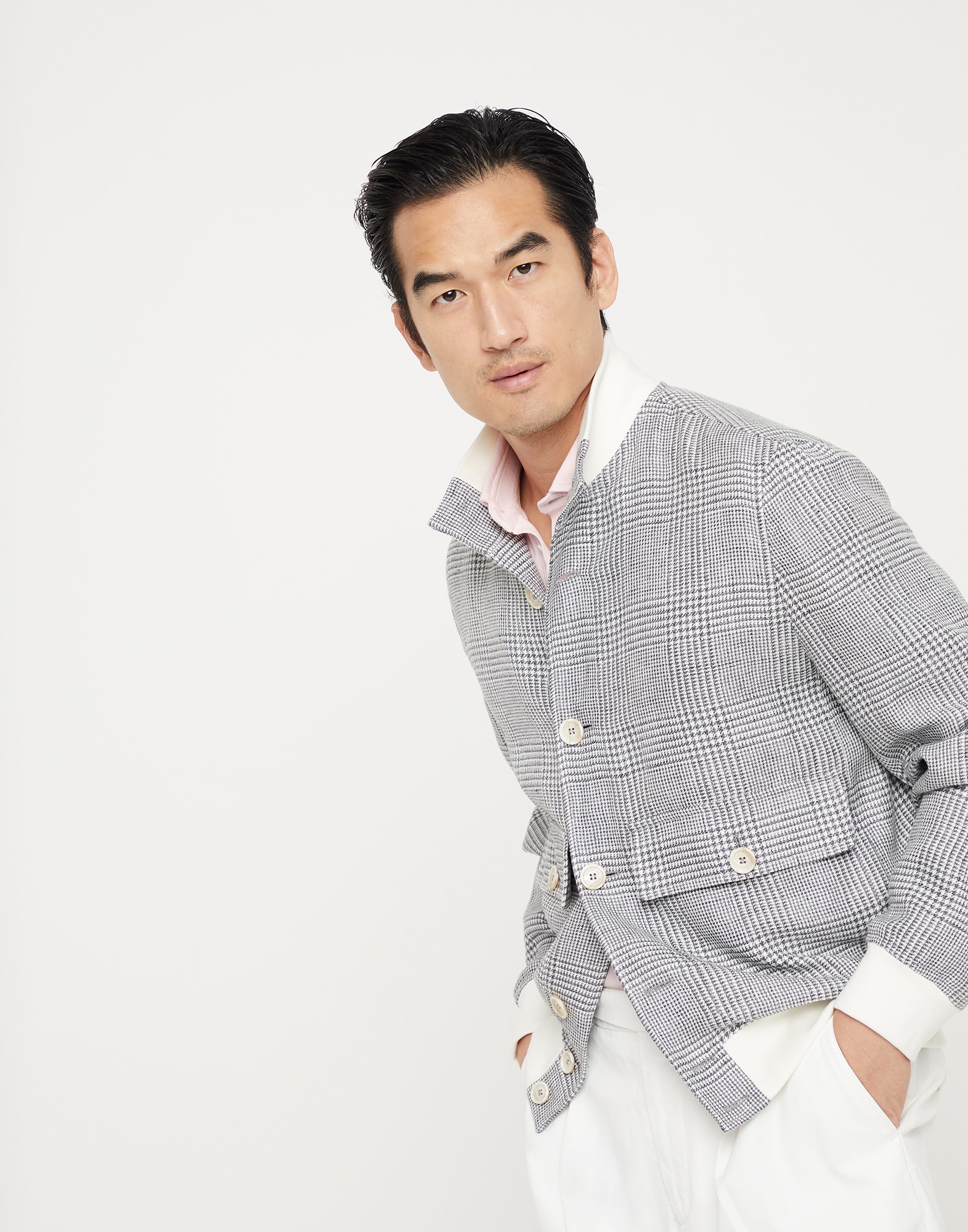 Linen, wool and silk Prince of Wales outerwear jacket